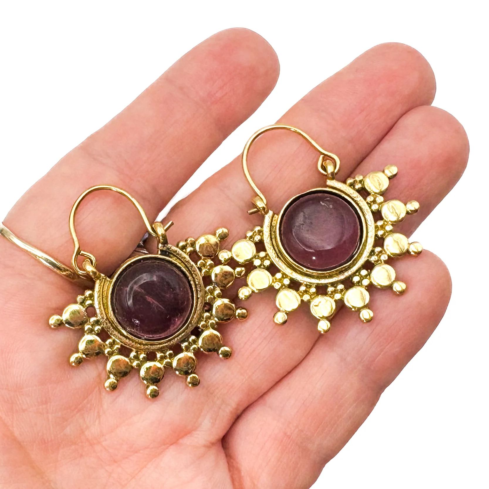Sun Ray Amethyst Brass Earrings - Image 8