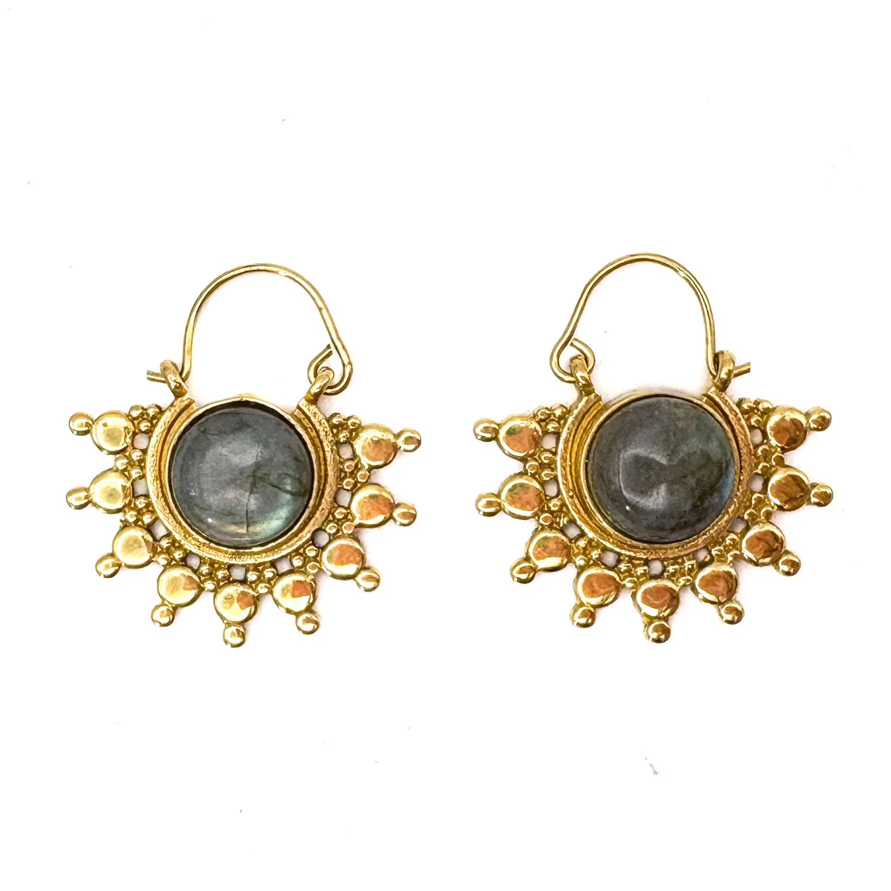 Sun Ray Labradorite Brass Earrings - Image 2