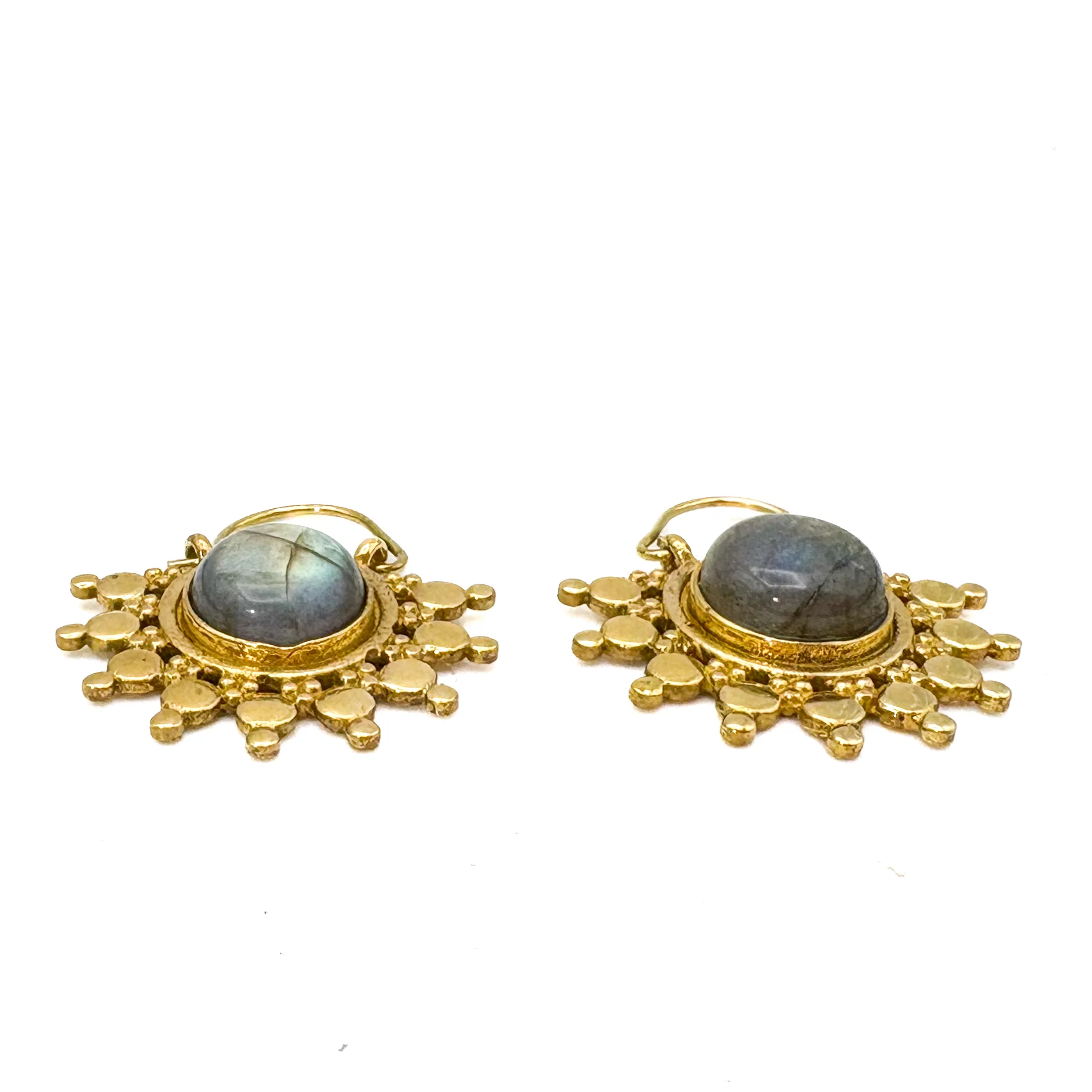 Sun Ray Labradorite Brass Earrings - Image 3