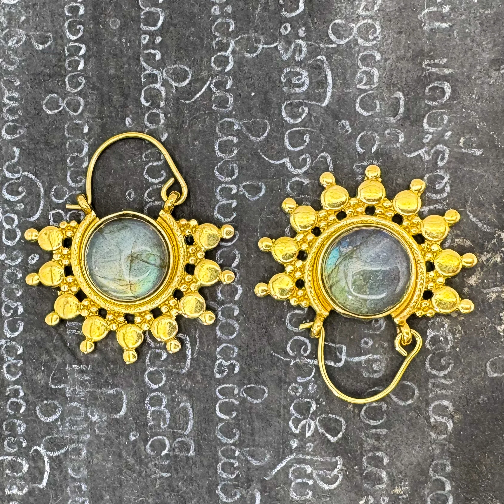 Sun Ray Labradorite Brass Earrings - Image 5