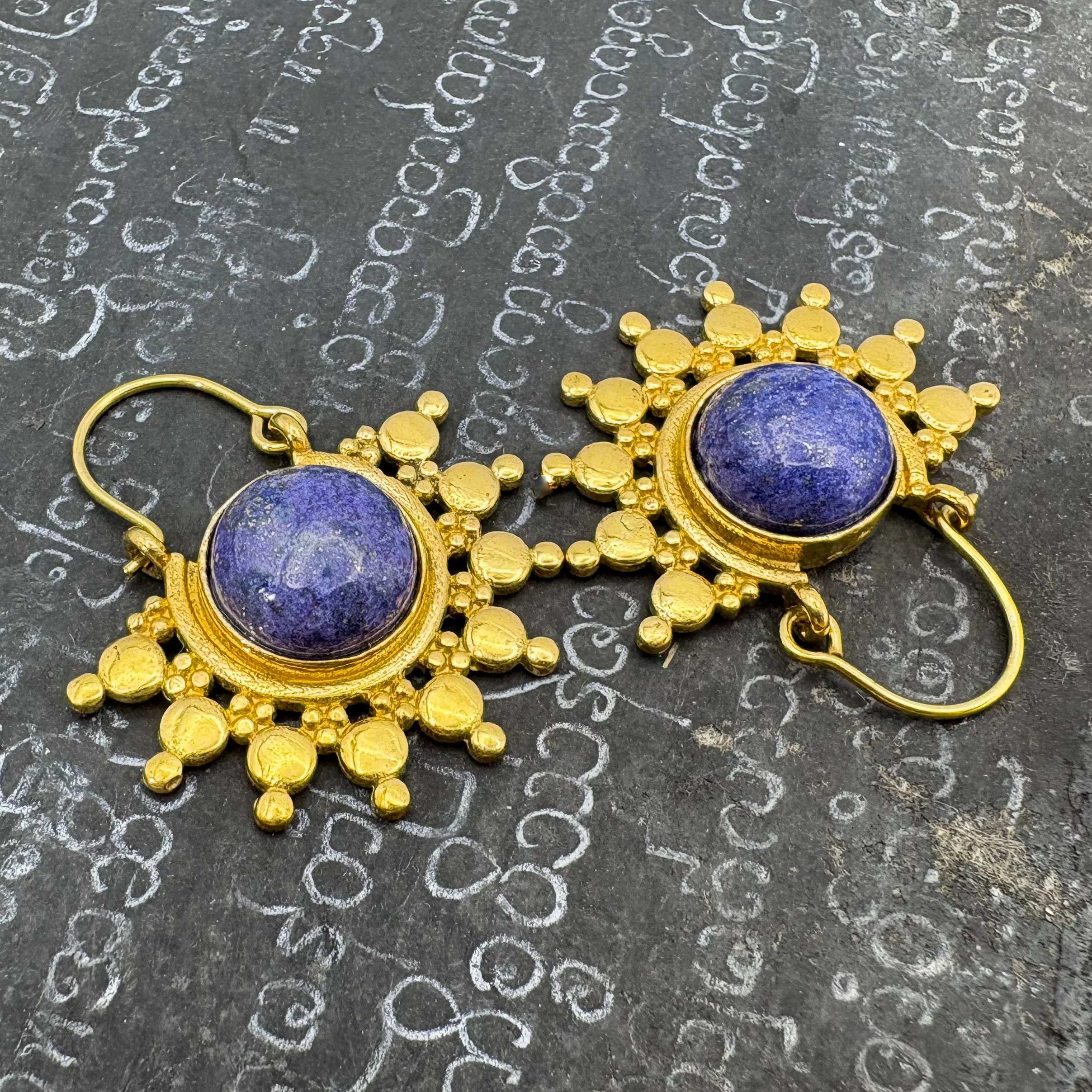Sun Ray Lapis Lazuli Brass Earrings - Image 2