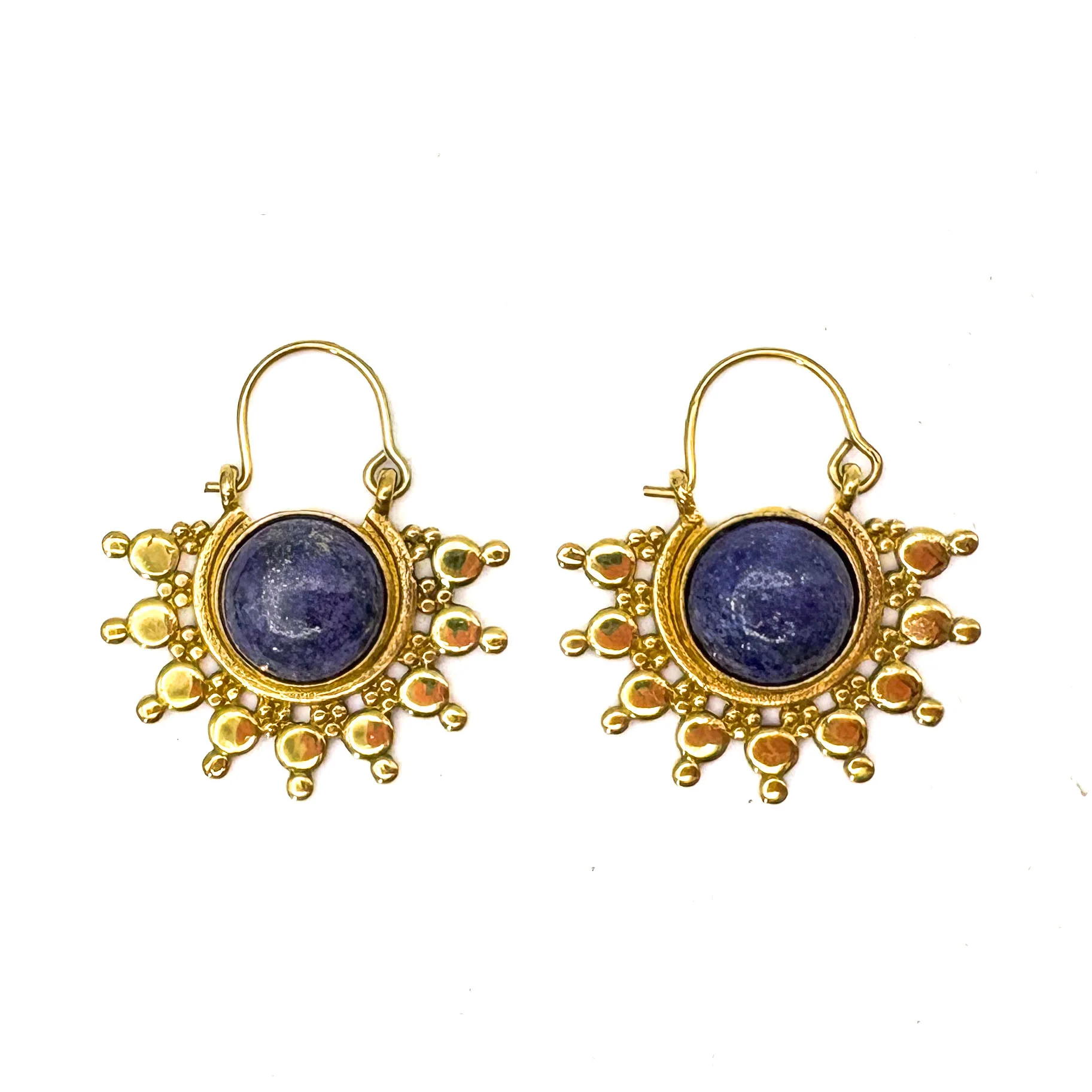 Sun Ray Lapis Lazuli Brass Earrings - Image 3