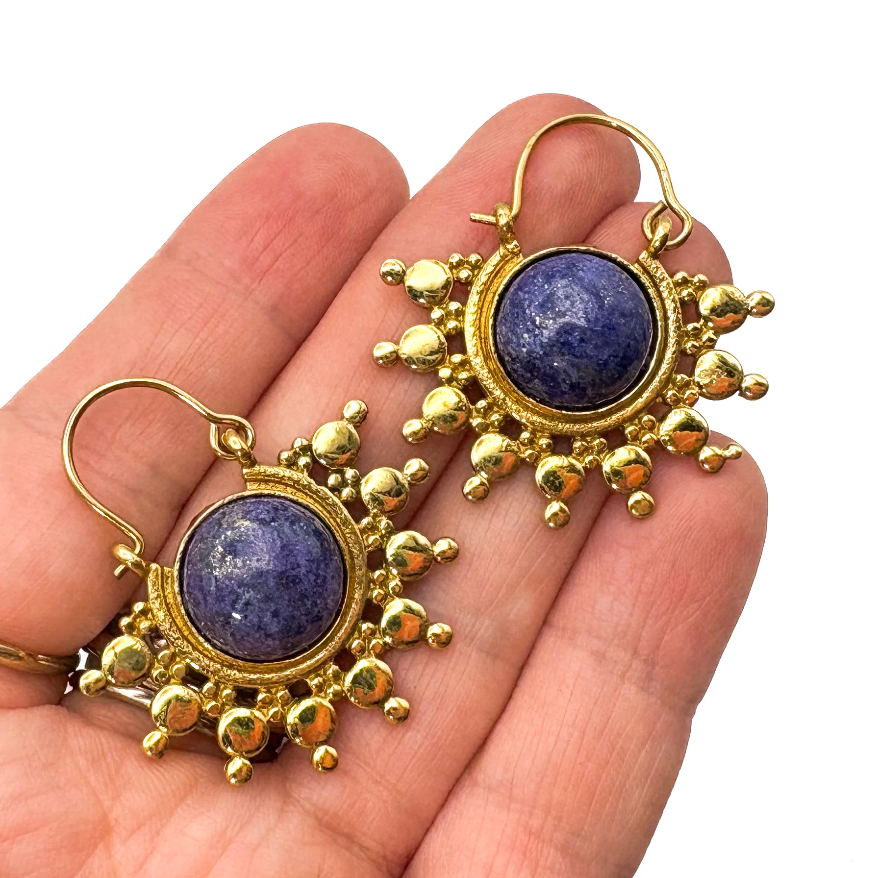 Sun Ray Lapis Lazuli Brass Earrings - Image 4