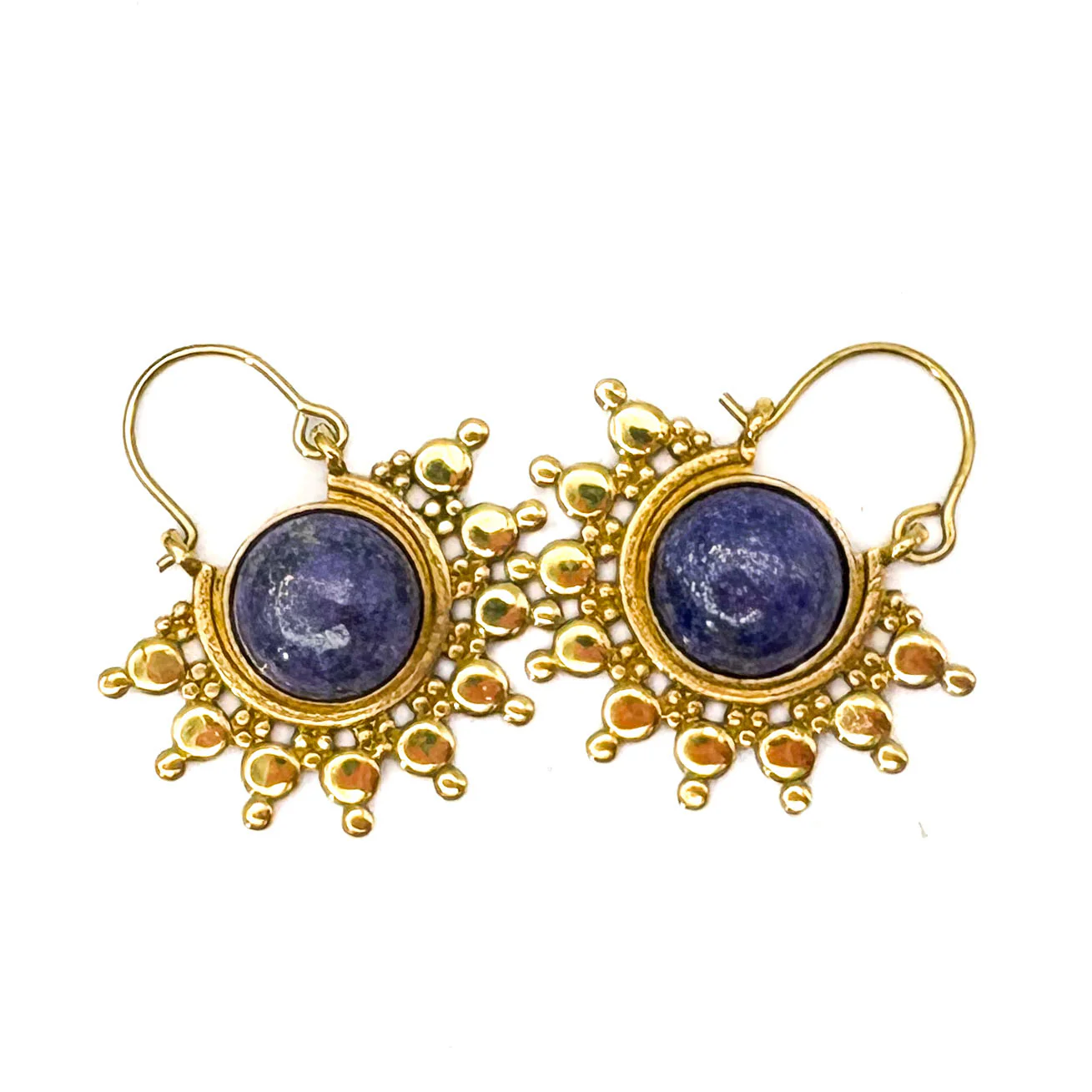Sun Ray Lapis Lazuli Brass Earrings - Image 5