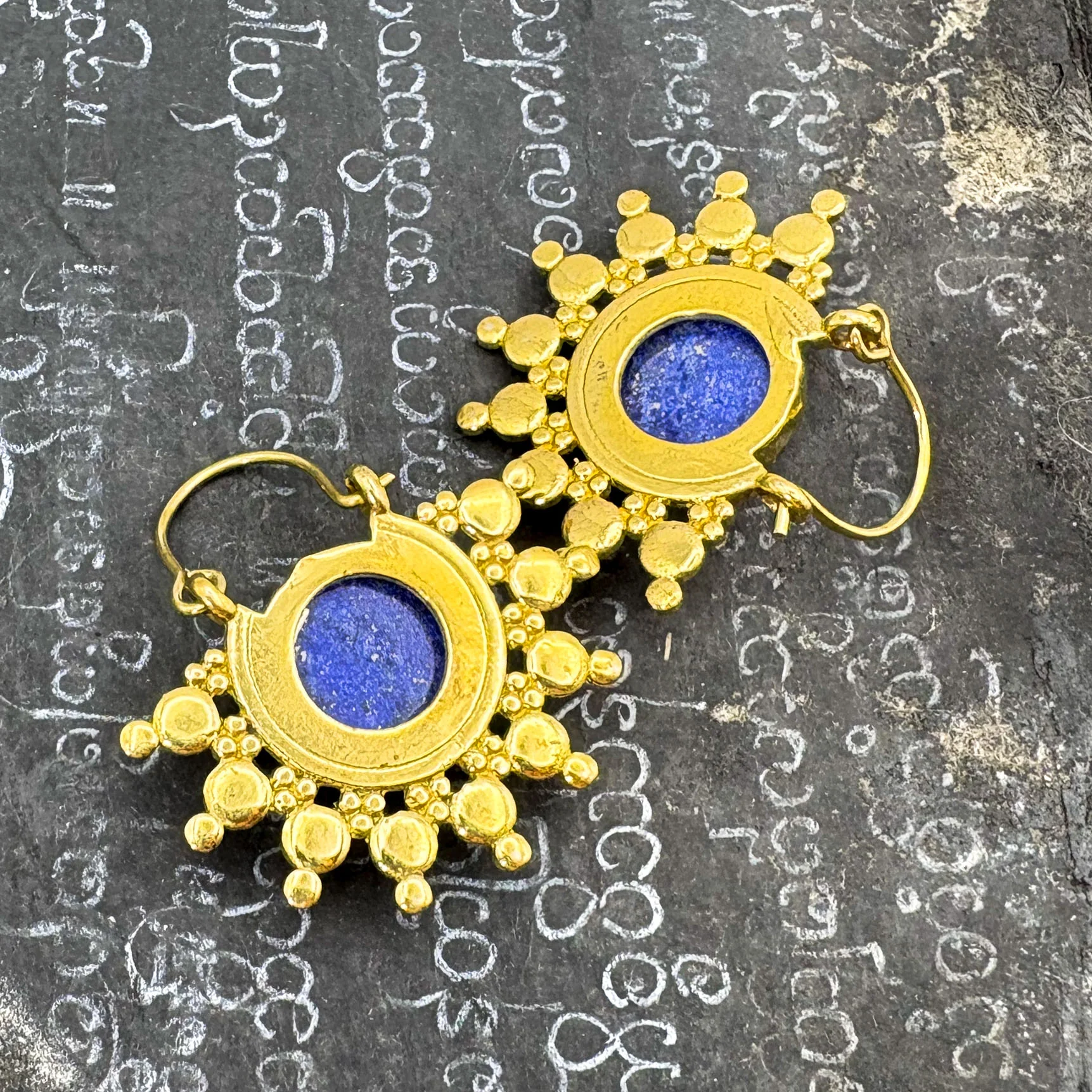Sun Ray Lapis Lazuli Brass Earrings - Image 6