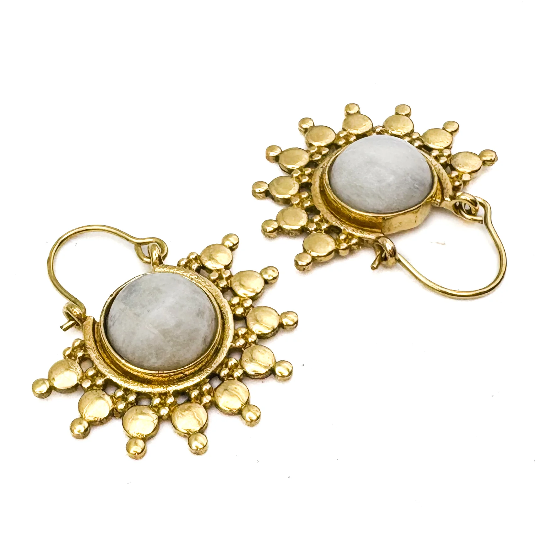 Sun Ray Moonstone Brass Earrings - Image 2