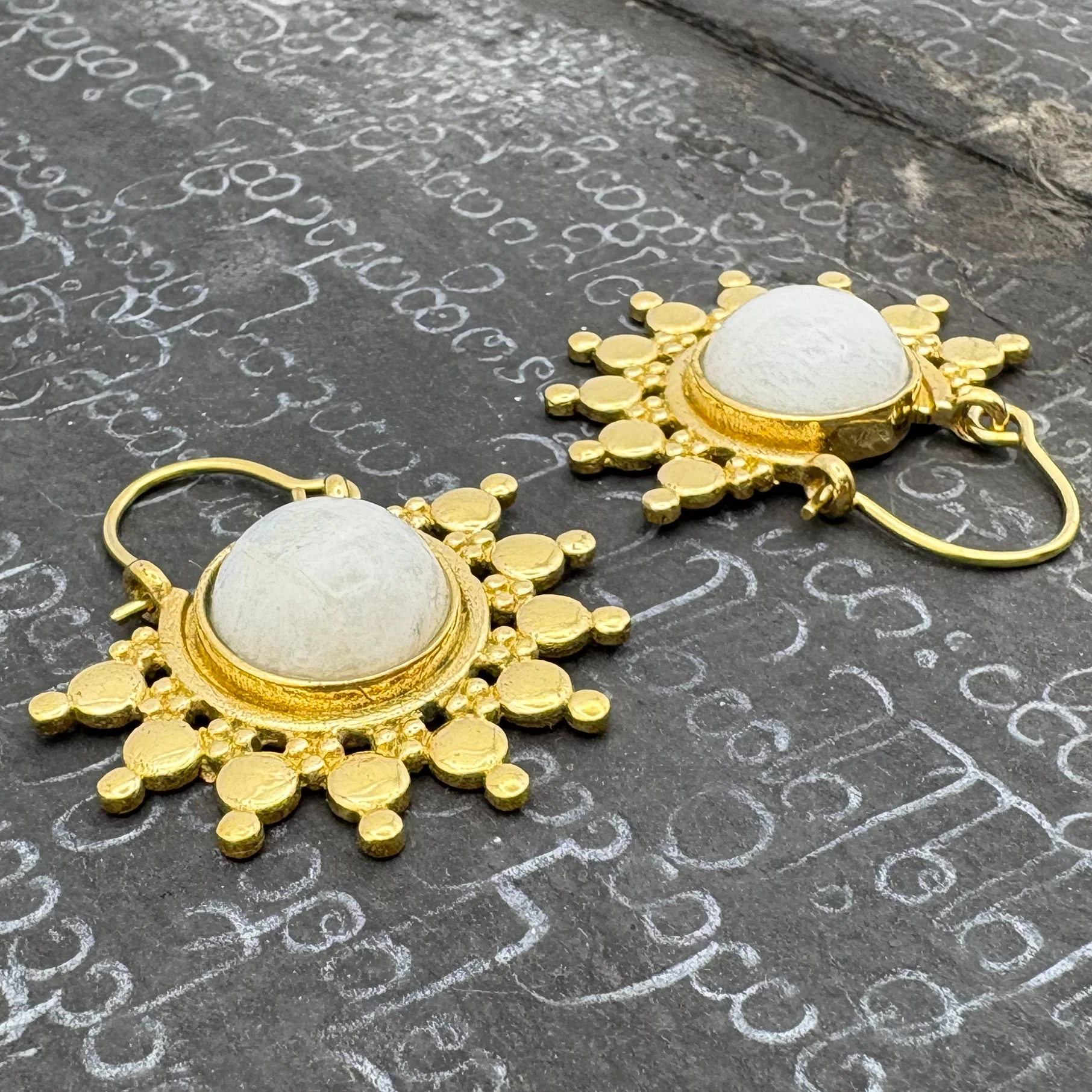 Sun Ray Moonstone Brass Earrings - Image 3