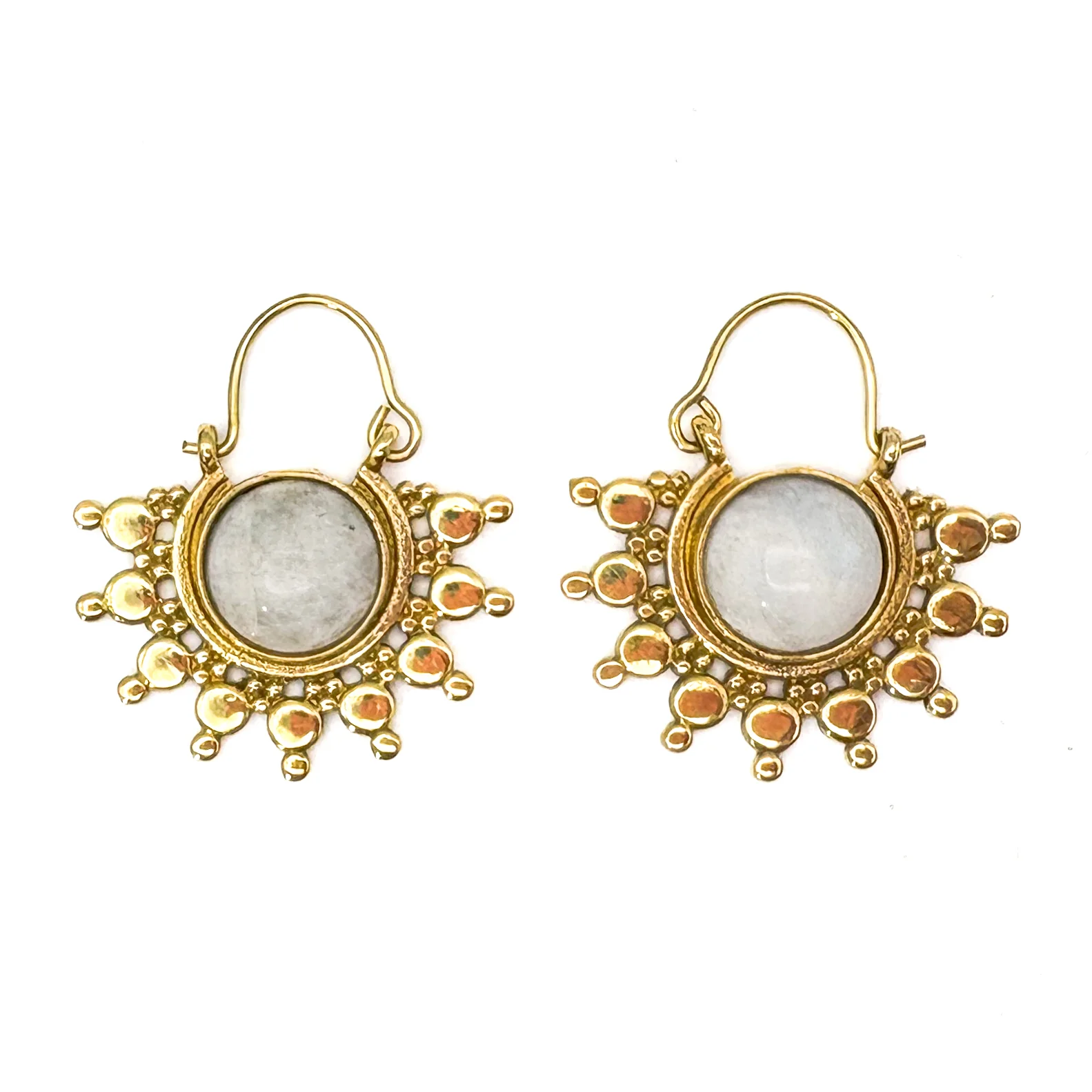 Sun Ray Moonstone Brass Earrings - Image 4
