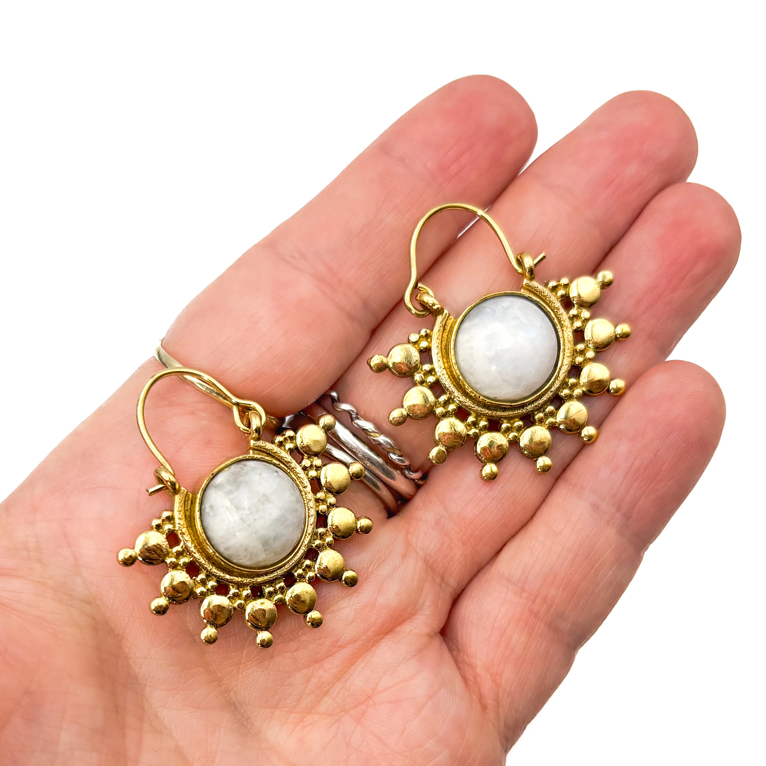 Sun Ray Moonstone Brass Earrings - Image 6
