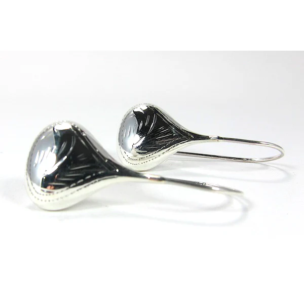 Teardrop Hand Etched Sterling Silver Earrings - Image 3
