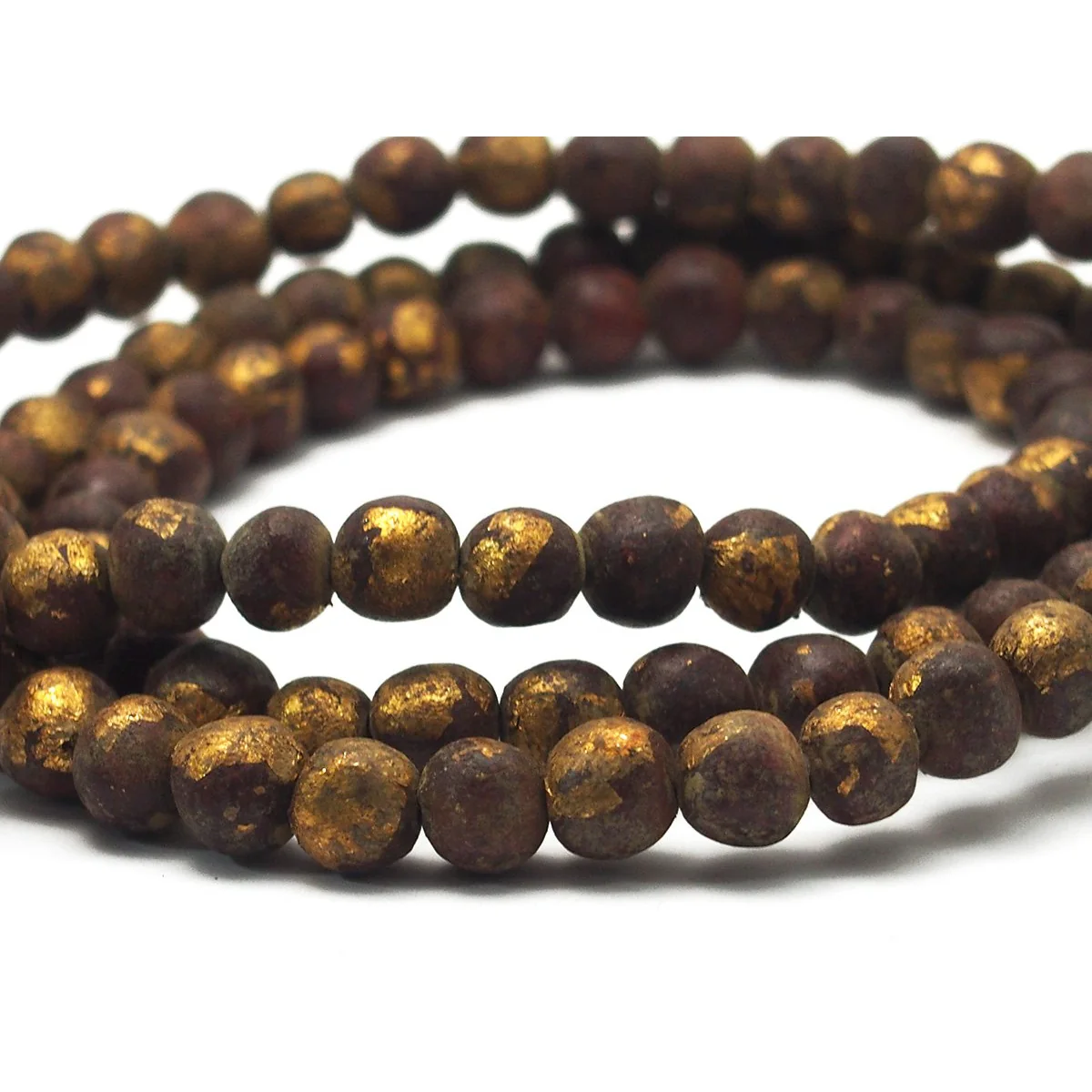 Terra Cotta Gold Leaf Mala 10mm - Image 3