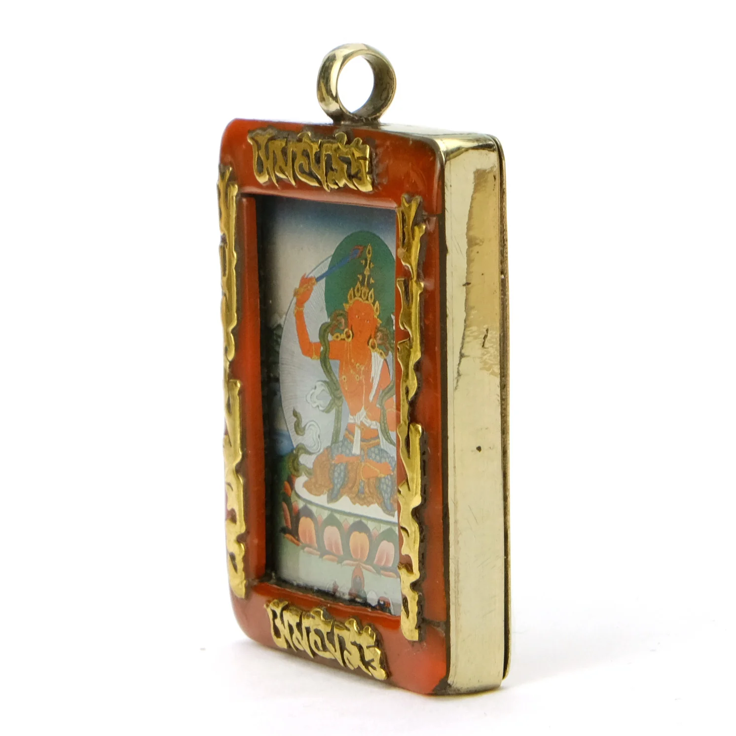 Tibetan Deity Manjushri Pendant Blue Howlite Border with Ohm Mani Padme Ohm Verse # 43 - 4 - Image 2