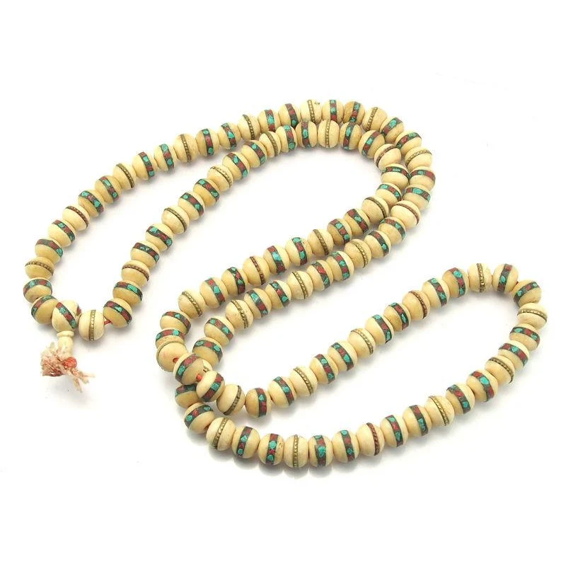 Tibetan Inlaid Cow Bone Mala 14mm - Image 2