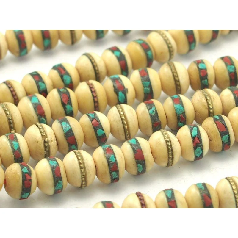 Tibetan Inlaid Cow Bone Mala 14mm - Image 3