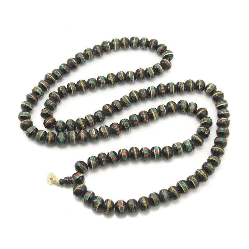 Tibetan Inlaid Cow Bone Mala 14mm - Image 2