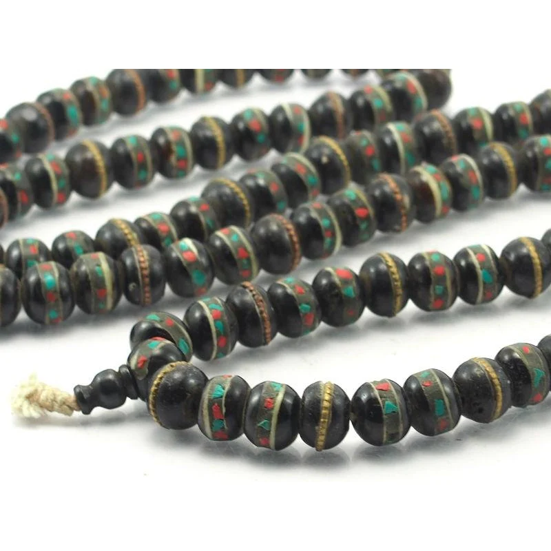 Tibetan Inlaid Cow Bone Mala 14mm - Image 3