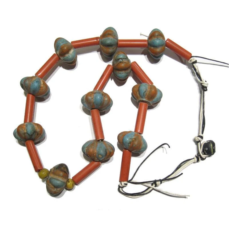 Tibetan Style "Coral and Turquoise Glass" Melon Bead Necklace/Strand or Loose - Image 2