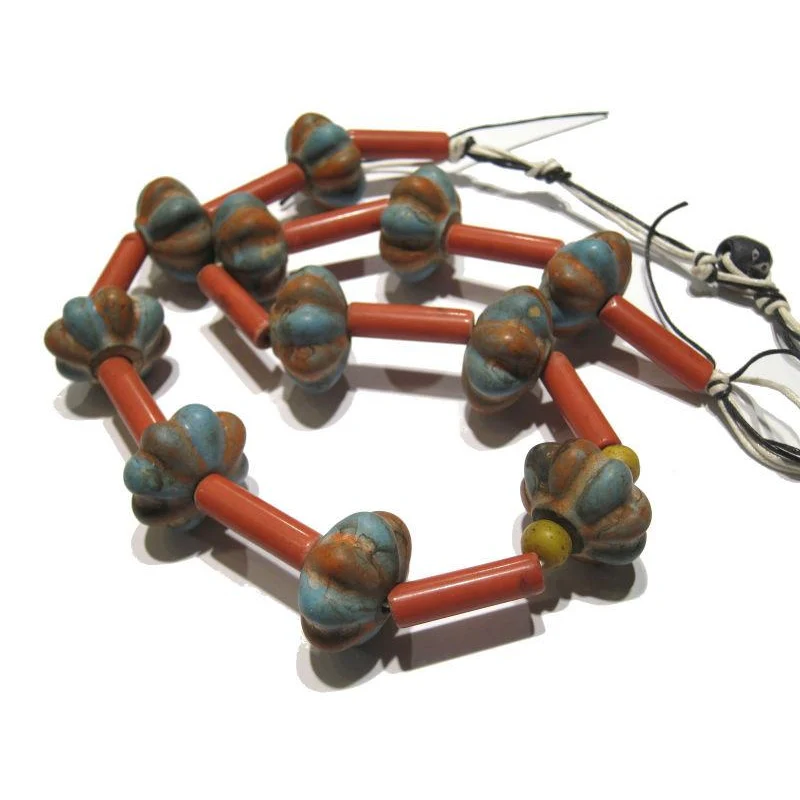 Tibetan Style "Coral and Turquoise Glass" Melon Bead Necklace/Strand or Loose - Image 3
