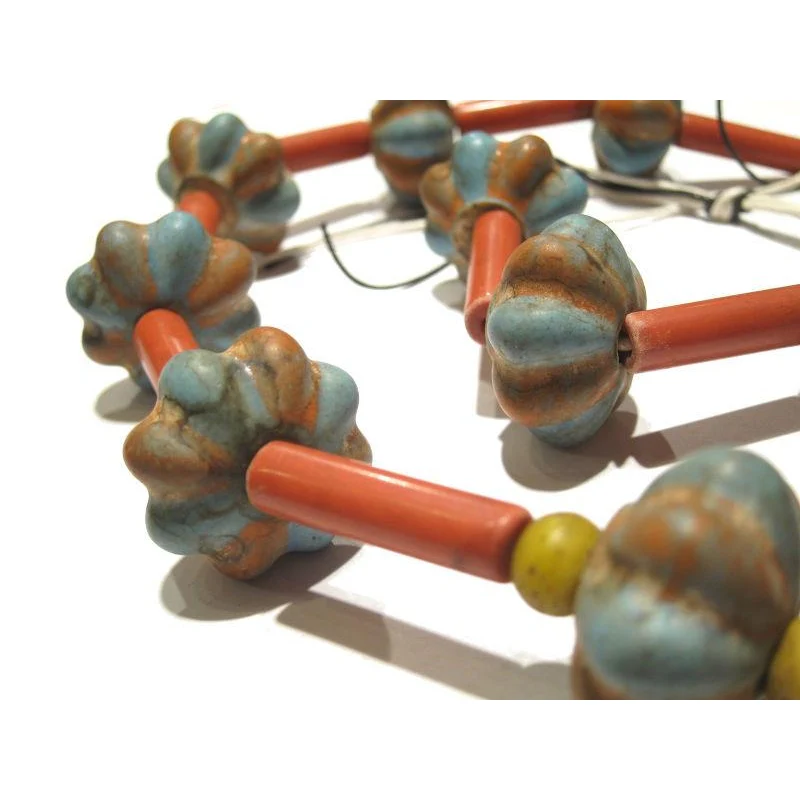Tibetan Style "Coral and Turquoise Glass" Melon Bead Necklace/Strand or Loose - Image 4