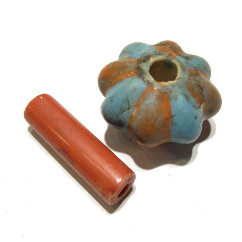 Tibetan Style "Coral and Turquoise Glass" Melon Bead Necklace/Strand or Loose - Image 5