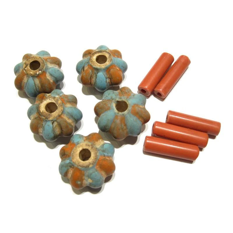 Tibetan Style "Coral and Turquoise Glass" Melon Bead Necklace/Strand or Loose - Image 7