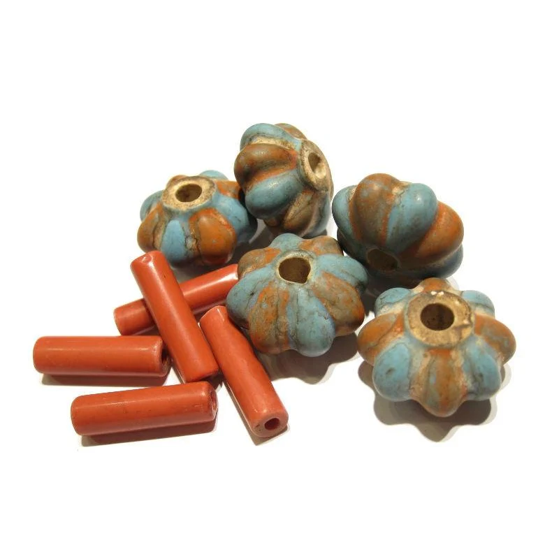 Tibetan Style "Coral and Turquoise Glass" Melon Bead Necklace/Strand or Loose - Image 8