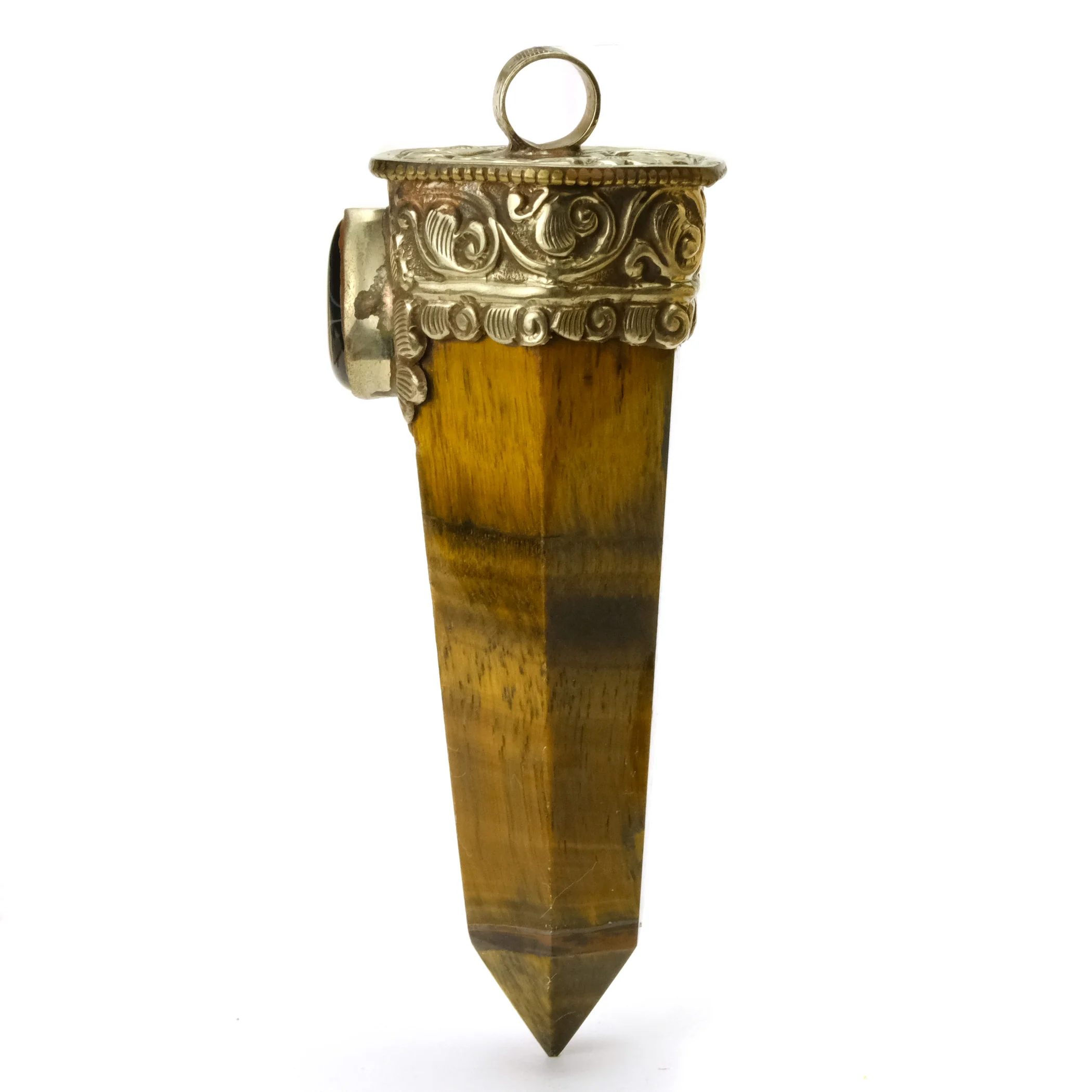 Tiger Eye Obelisk Pendant Large with a Fine Polished Black Onyx Cabochon # 80 - Image 2