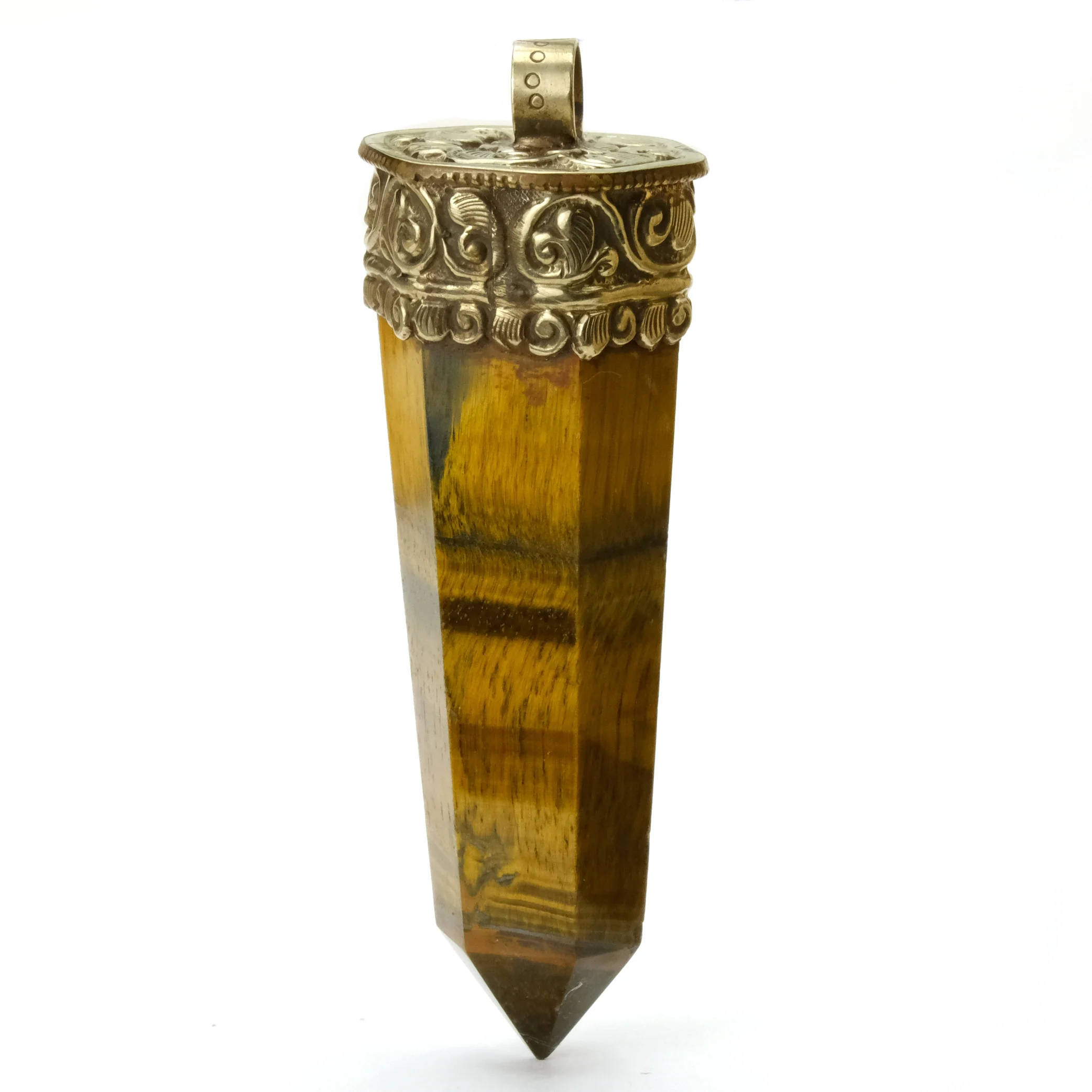 Tiger Eye Obelisk Pendant Large with a Fine Polished Black Onyx Cabochon # 80 - Image 3