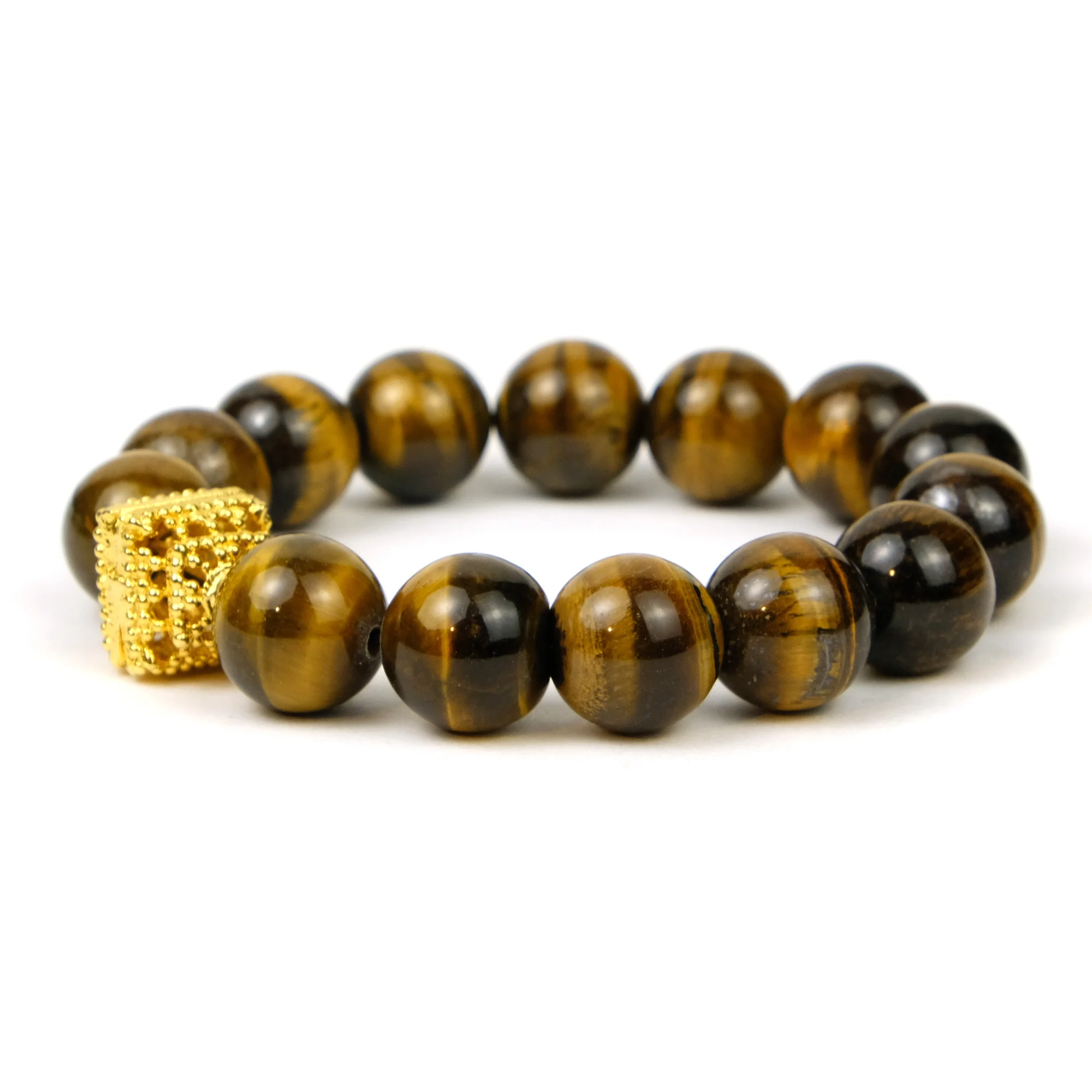 Tigers Eye Stretch Bracelet w/ 14k Gold Plated over Sterling Silver Bead - Image 3