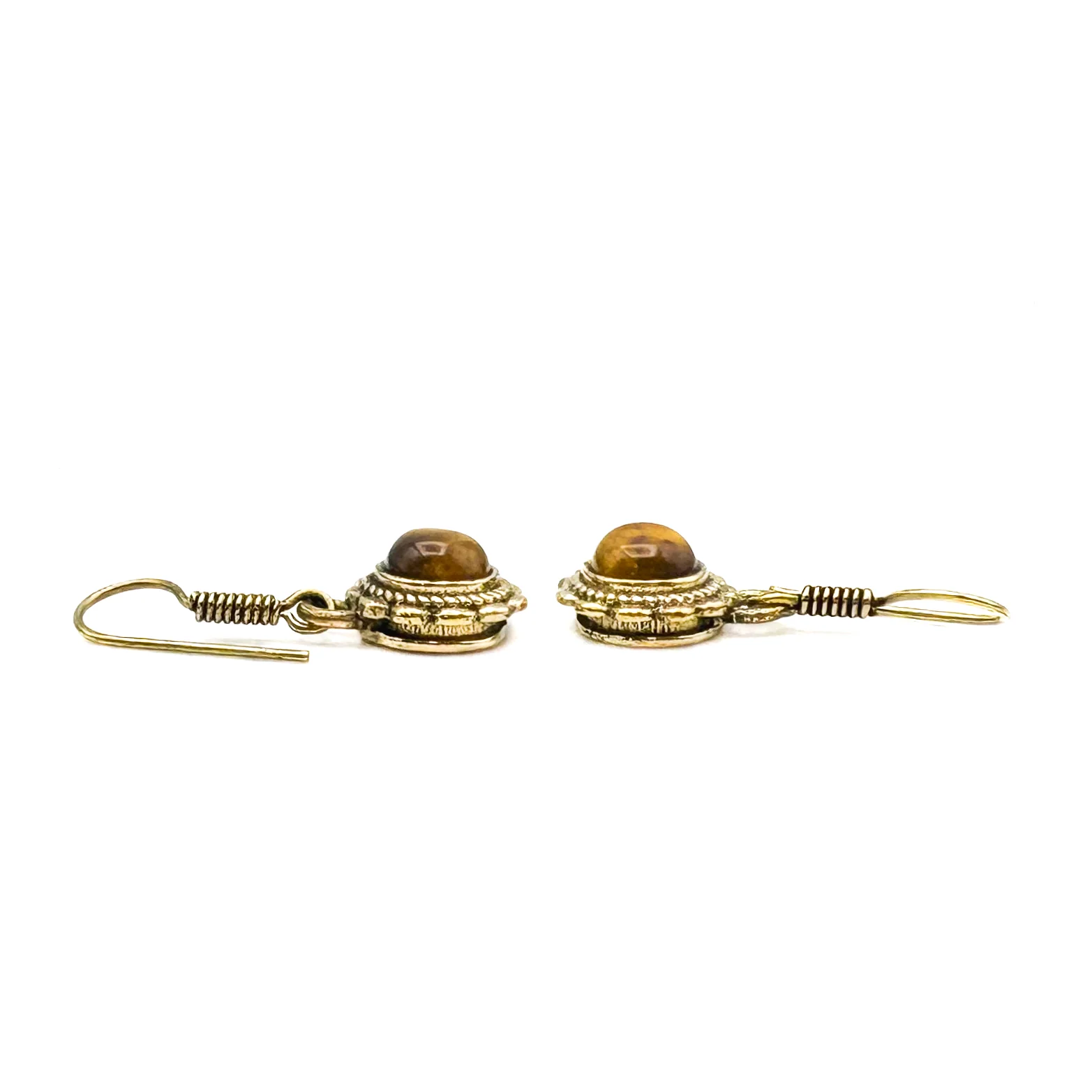Tiger's Eye Circle Flower Brass Earrings - Image 10