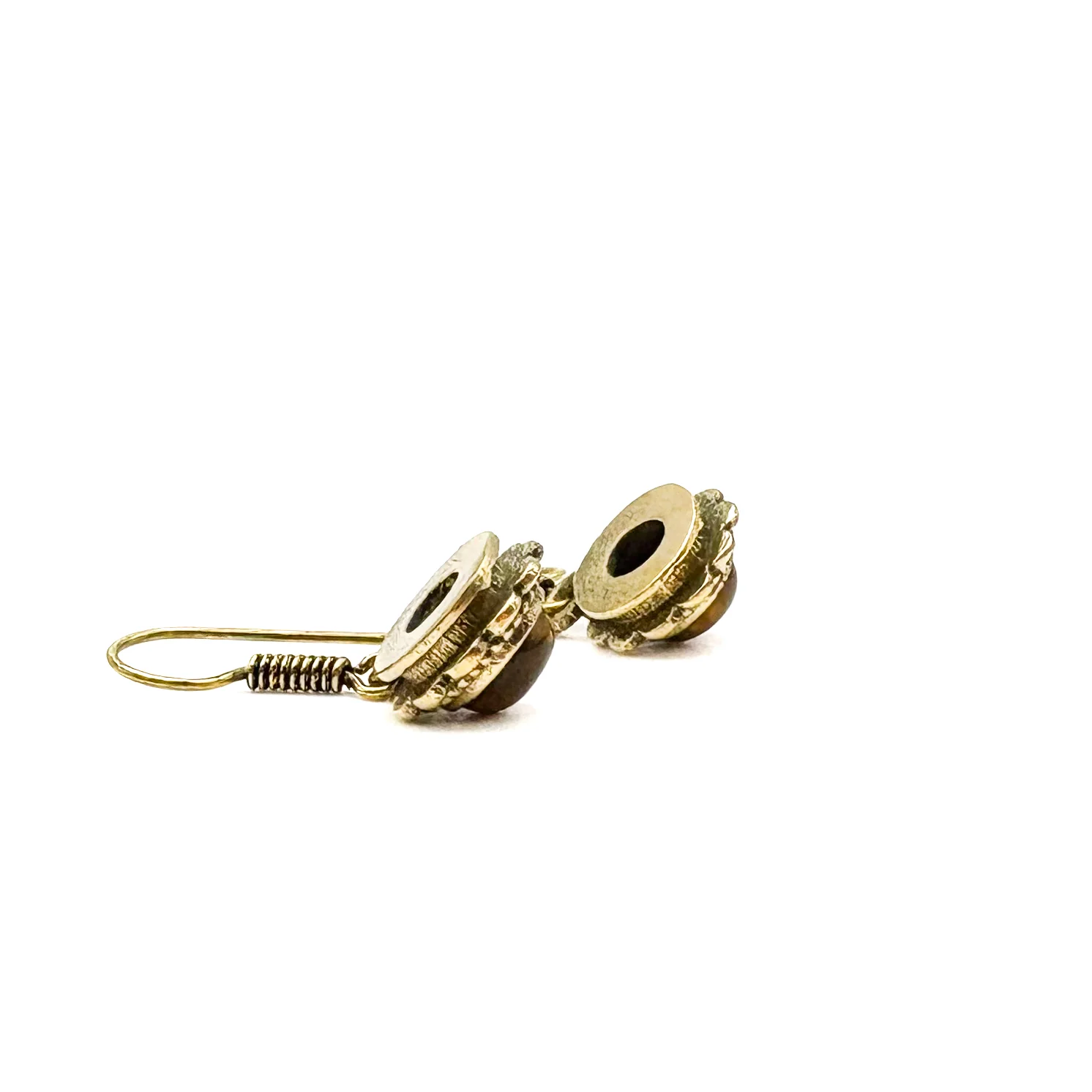 Tiger's Eye Circle Flower Brass Earrings - Image 4