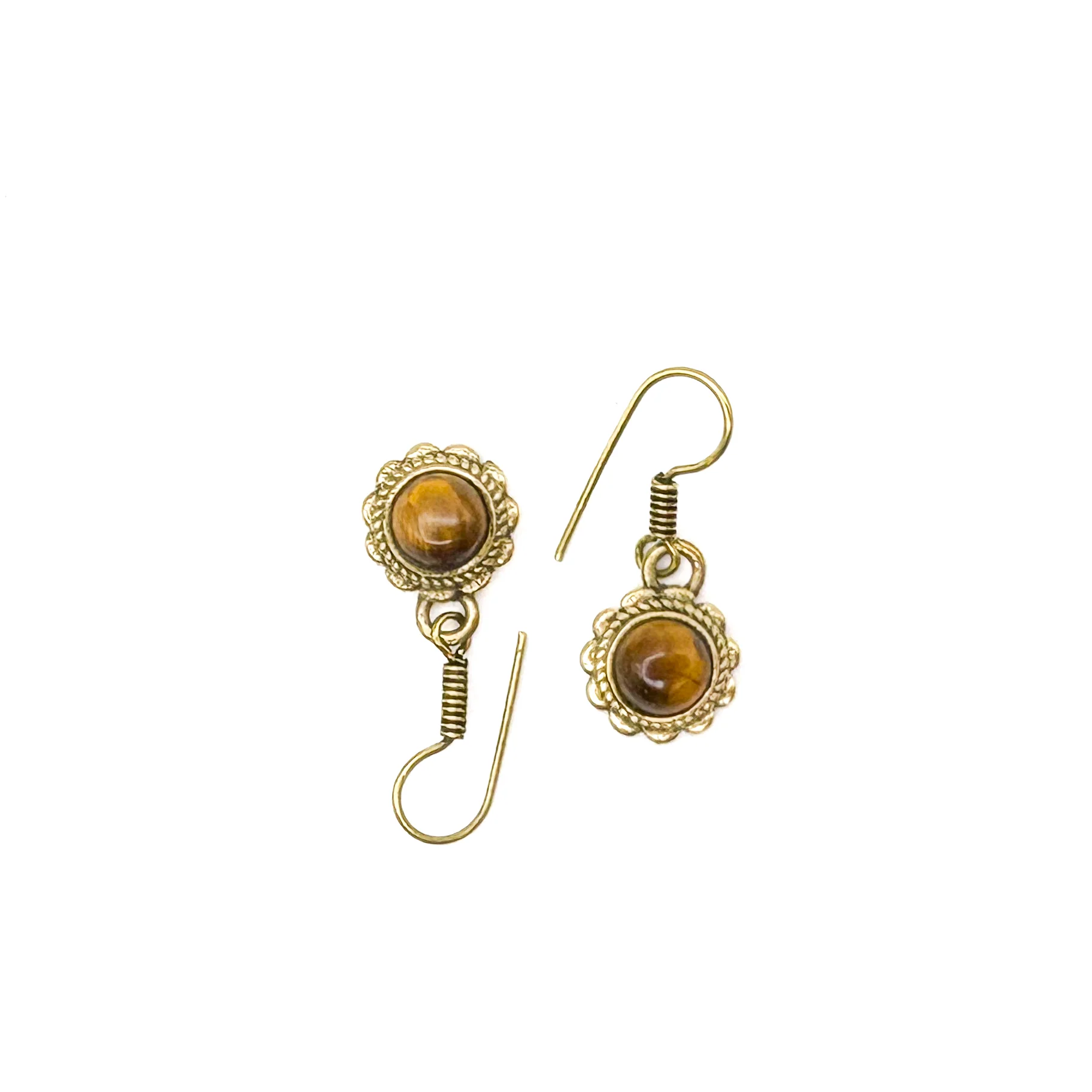 Tiger's Eye Circle Flower Brass Earrings - Image 6
