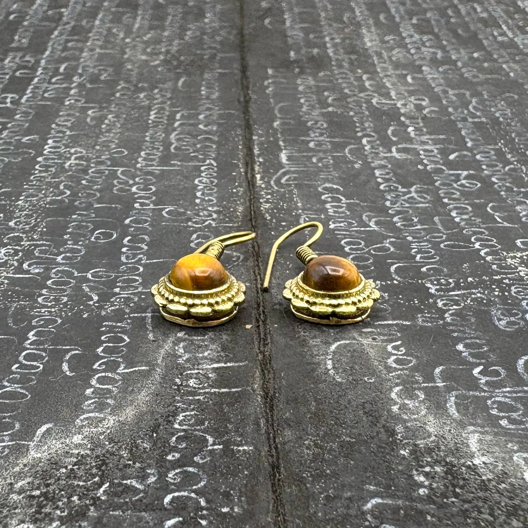 Tiger's Eye Circle Flower Brass Earrings - Image 7