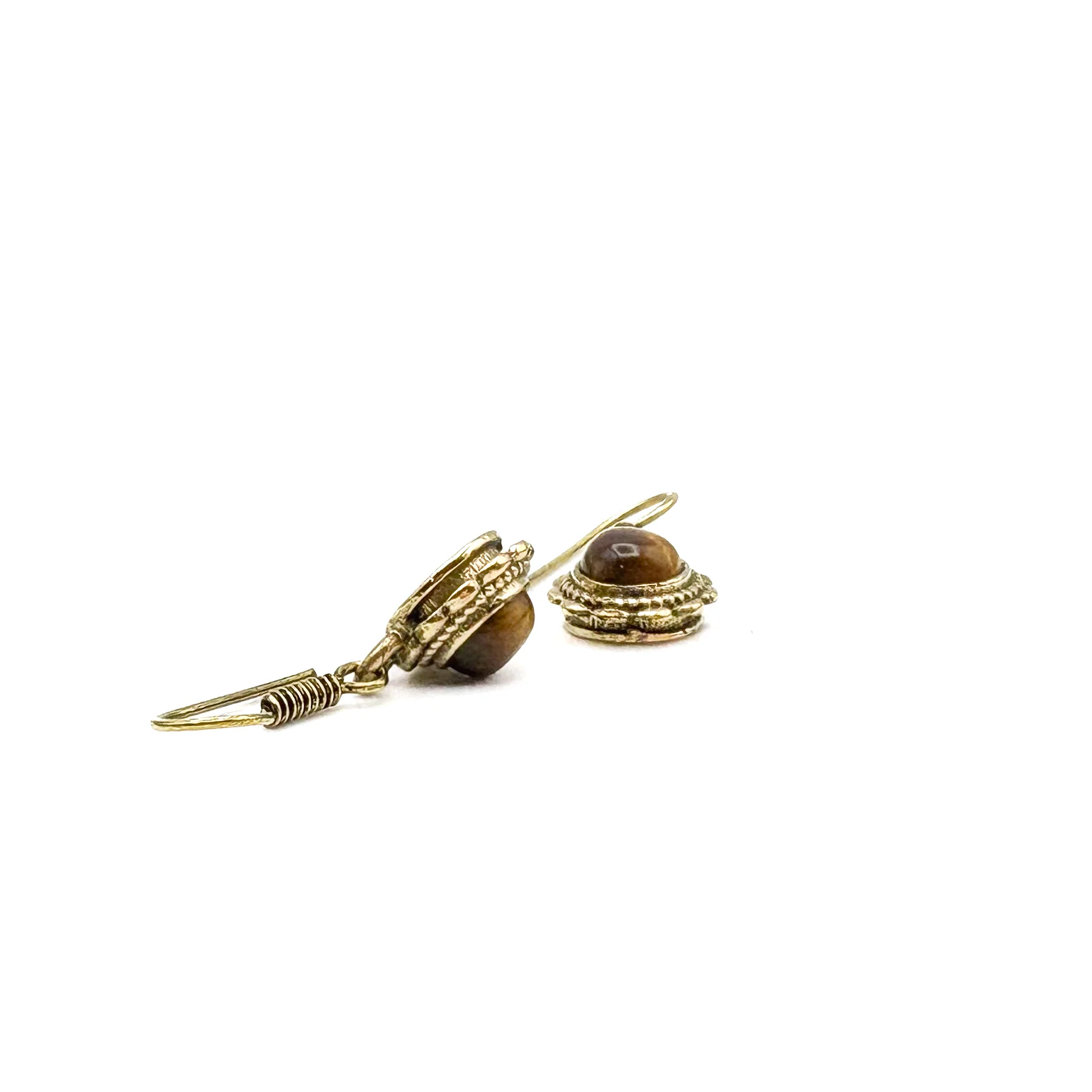 Tiger's Eye Circle Flower Brass Earrings - Image 8