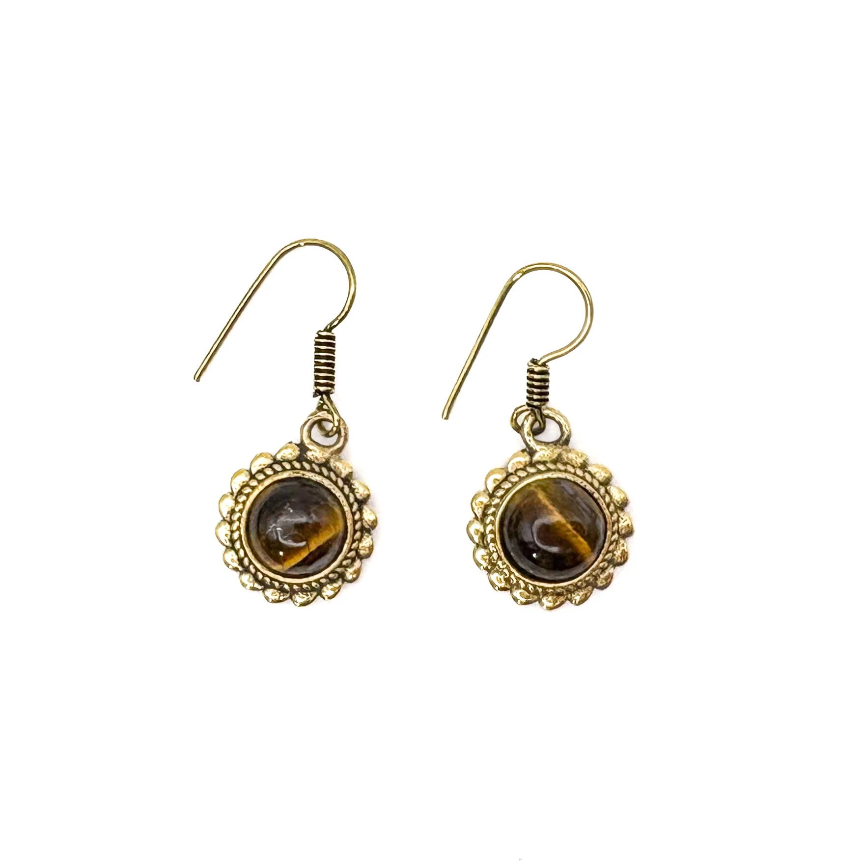Tiger's Eye Circle Rope Brass Earrings - Image 2