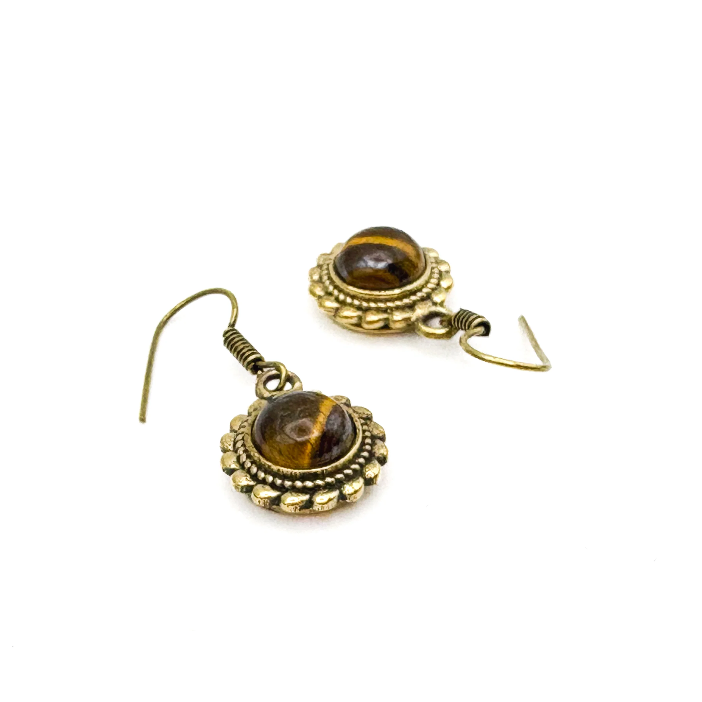Tiger's Eye Circle Rope Brass Earrings - Image 4
