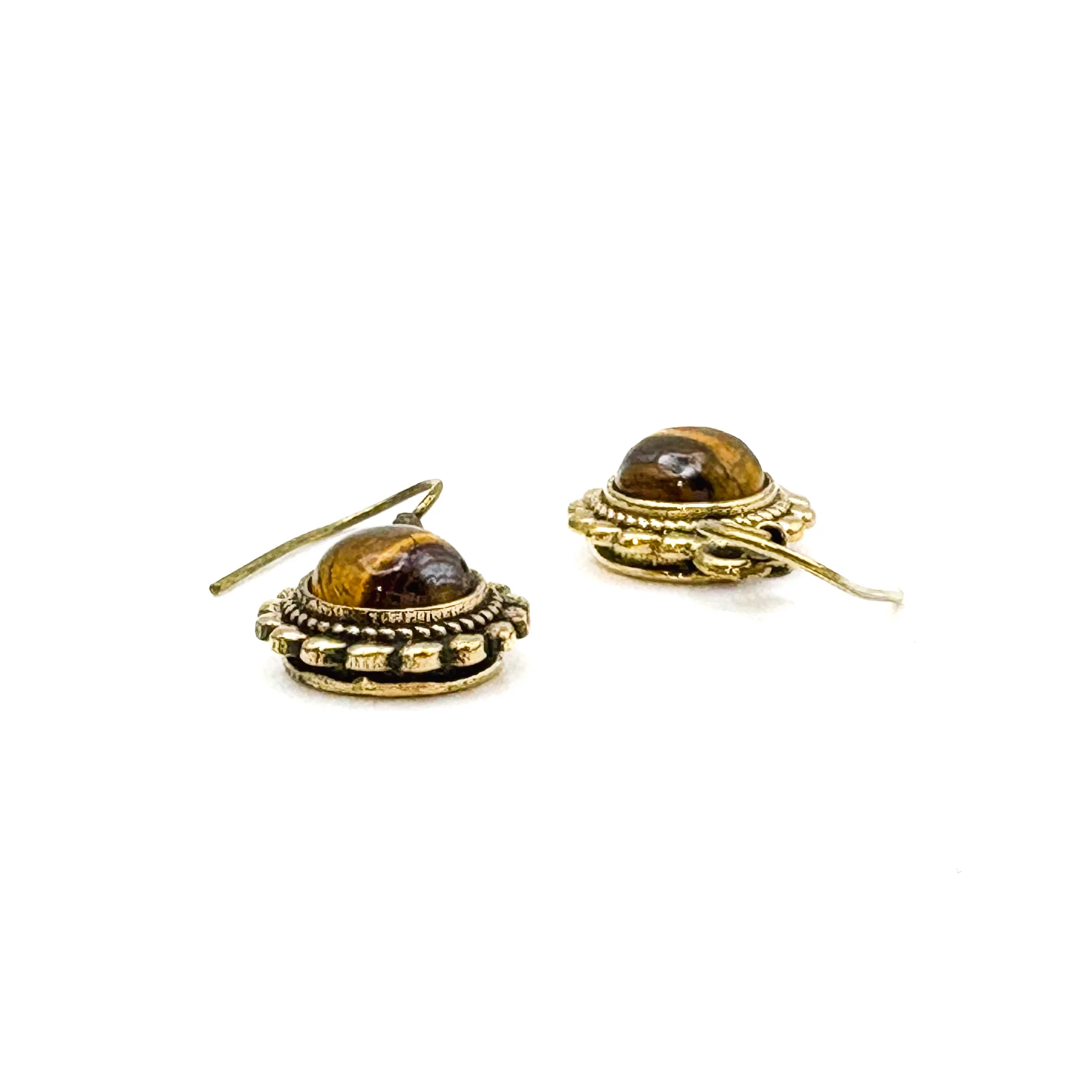 Tiger's Eye Circle Rope Brass Earrings - Image 5