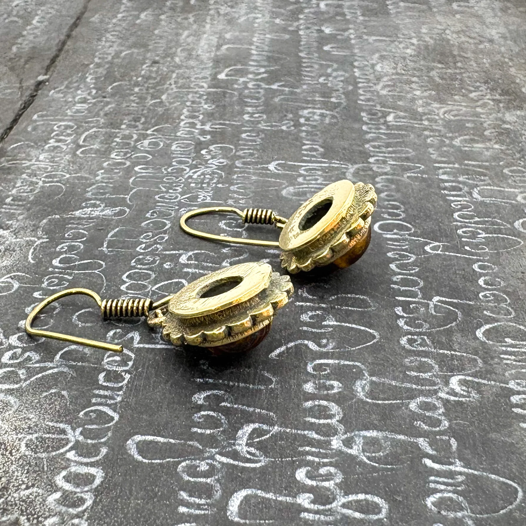 Tiger's Eye Circle Rope Brass Earrings - Image 6