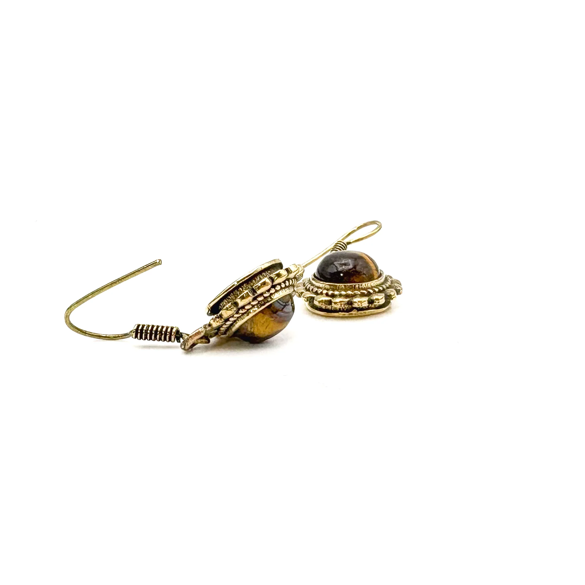 Tiger's Eye Circle Rope Brass Earrings - Image 7