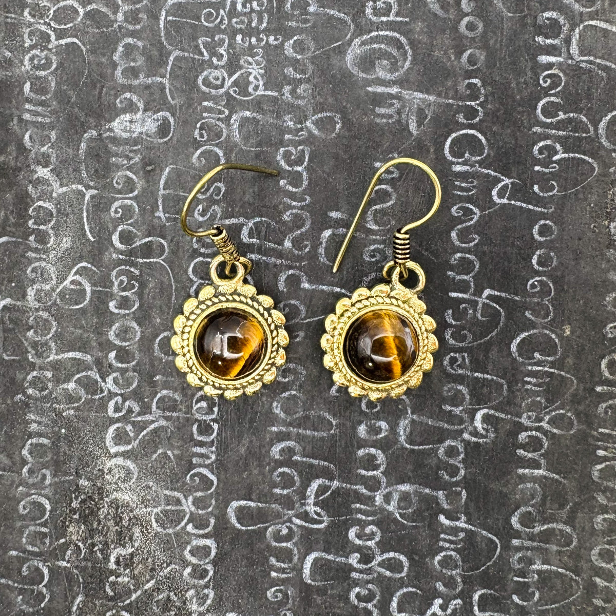 Tiger's Eye Circle Rope Brass Earrings - Image 8