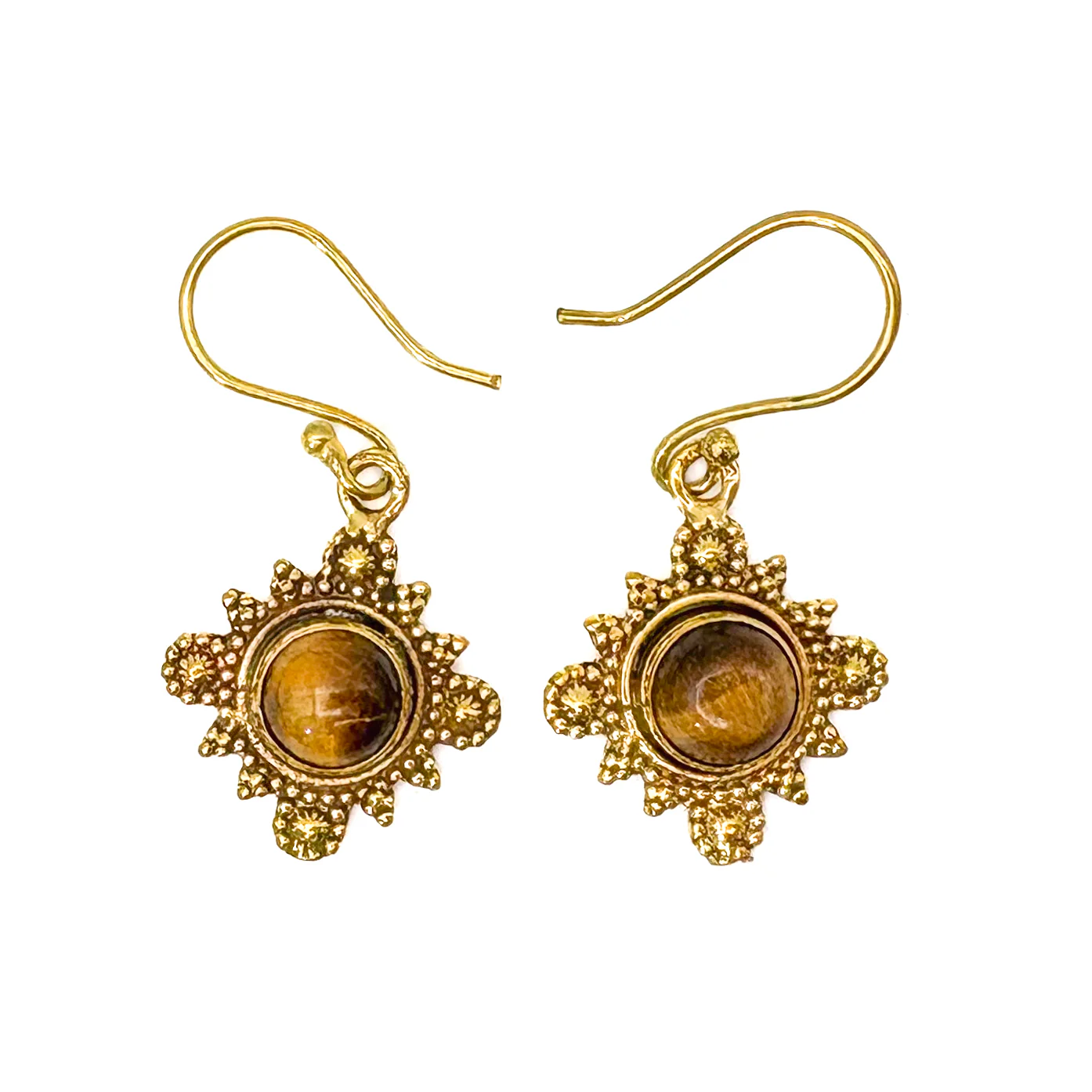 Tiger's Eye Compass Brass Earrings - Image 2