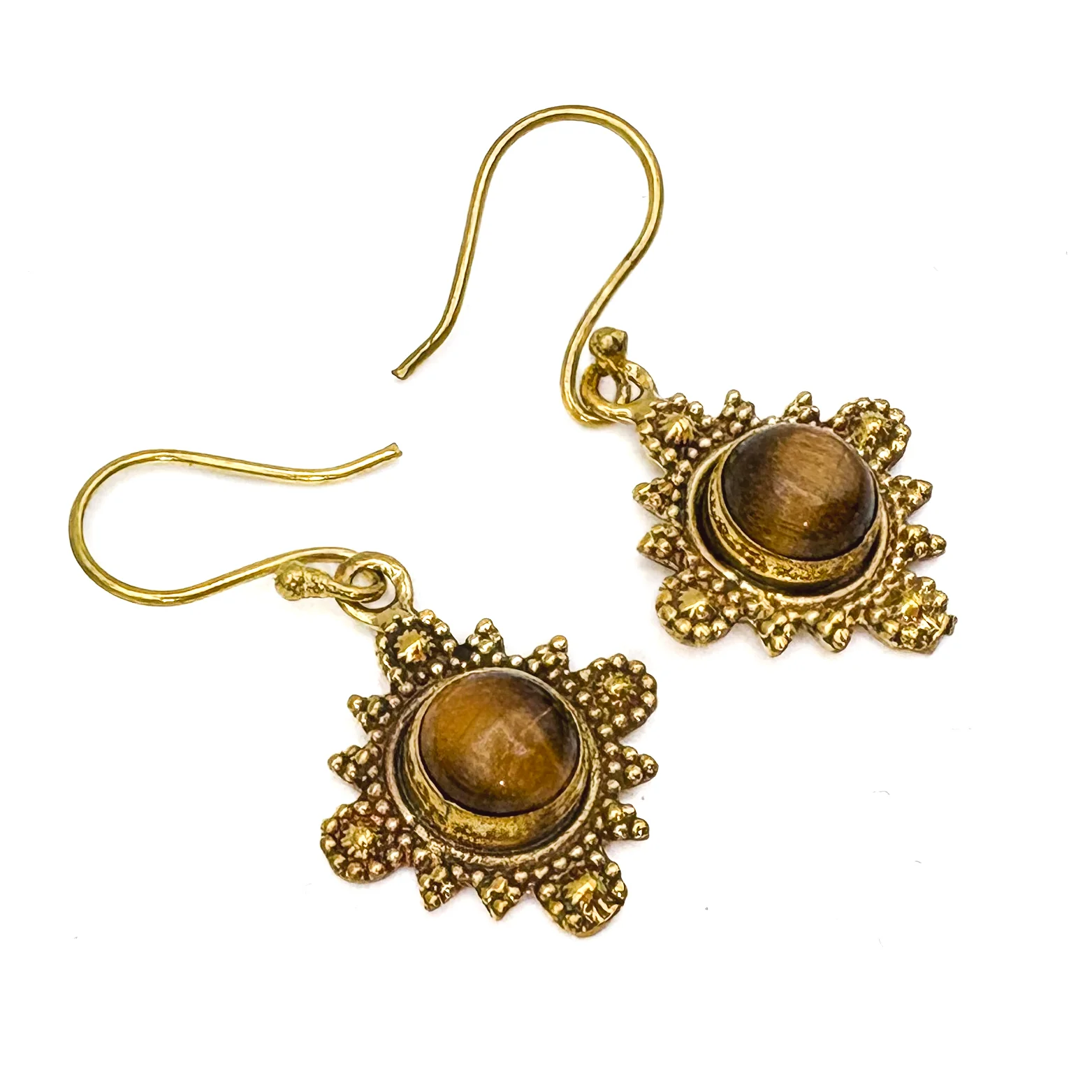 Tiger's Eye Compass Brass Earrings - Image 4