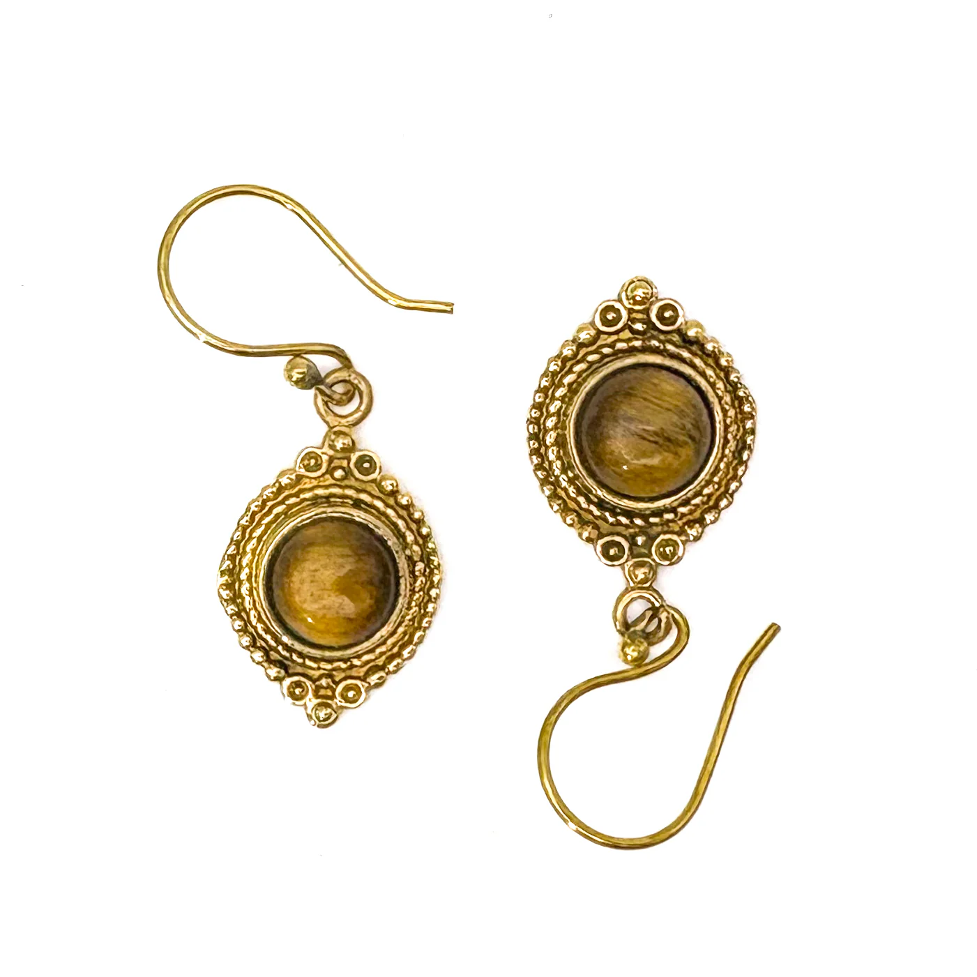 Tiger's Eye Dots Connect Us Brass Earrings - Image 3
