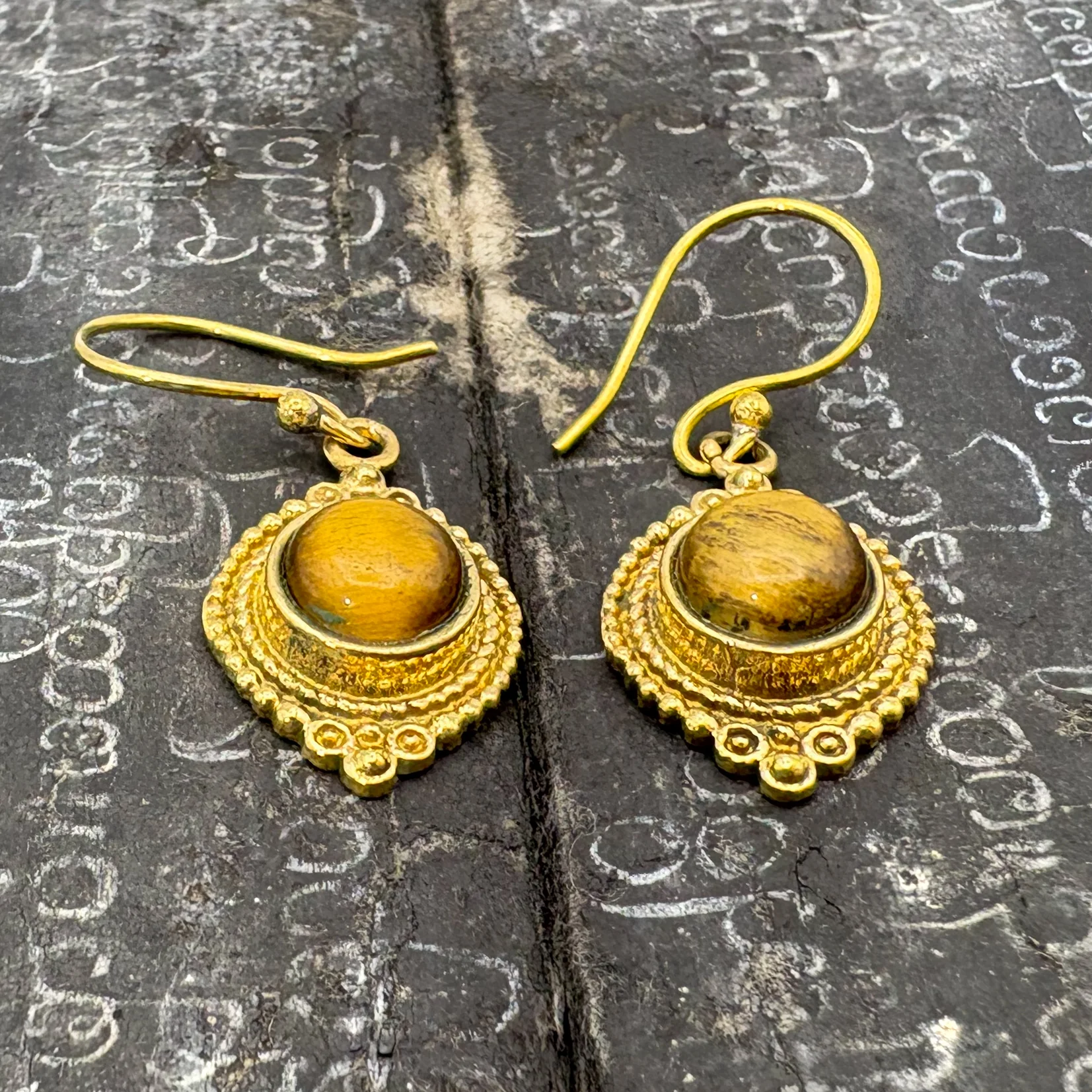 Tiger's Eye Dots Connect Us Brass Earrings - Image 4