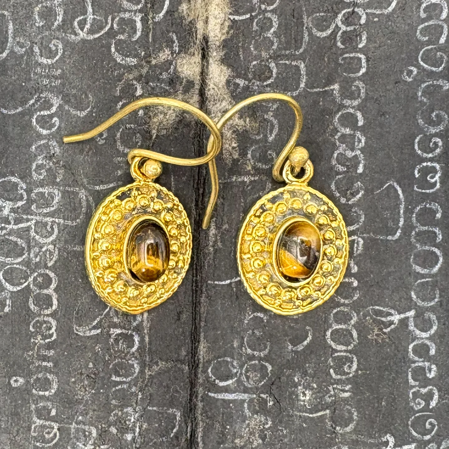 Tiger's Eye Dots & Ovals Brass Earrings - Image 2
