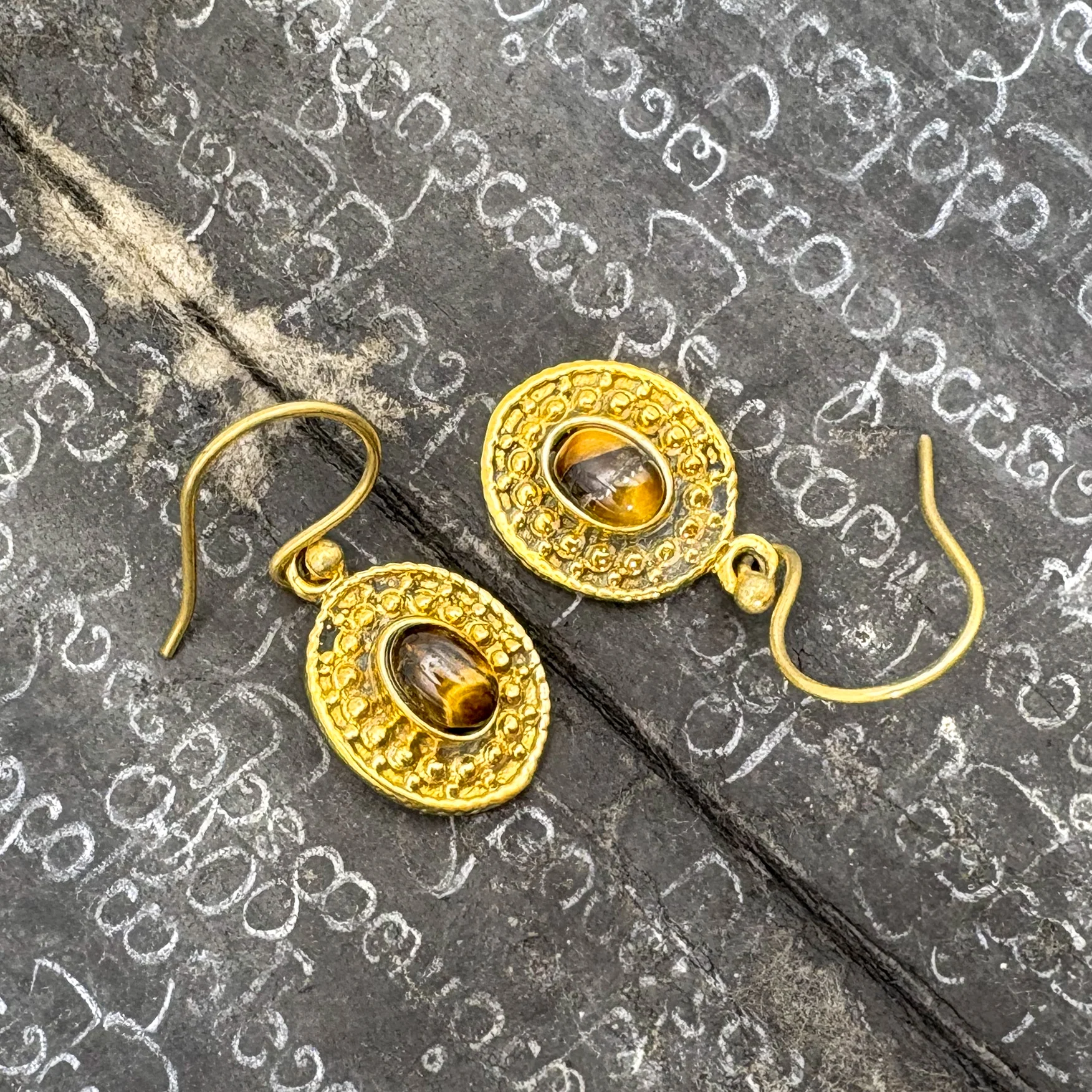 Tiger's Eye Dots & Ovals Brass Earrings - Image 4