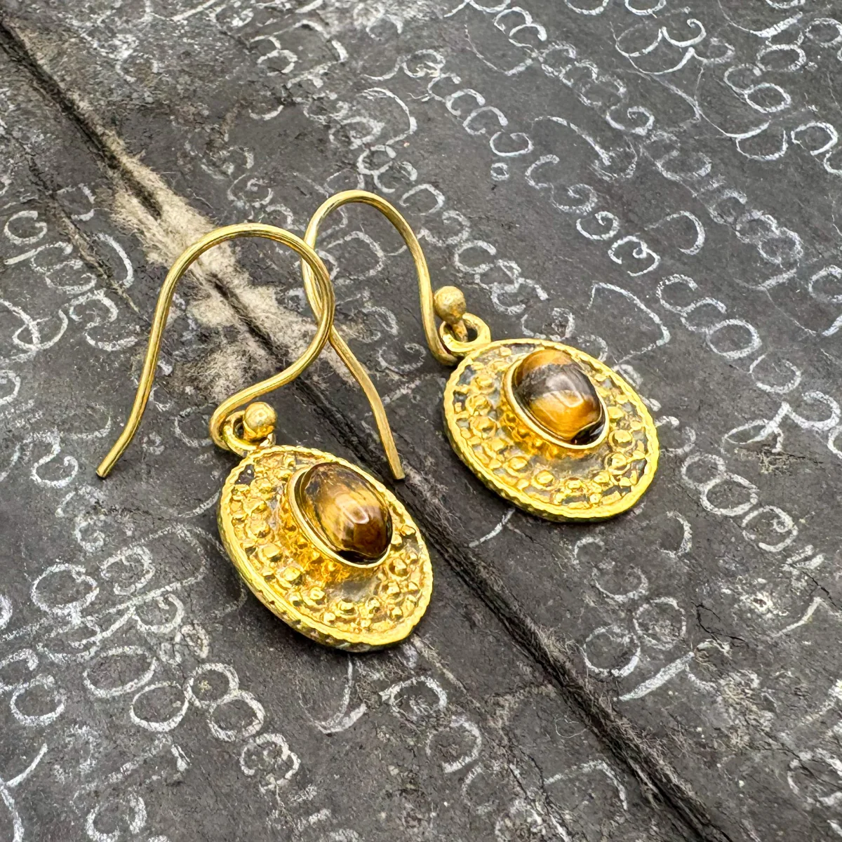 Tiger's Eye Dots & Ovals Brass Earrings - Image 6