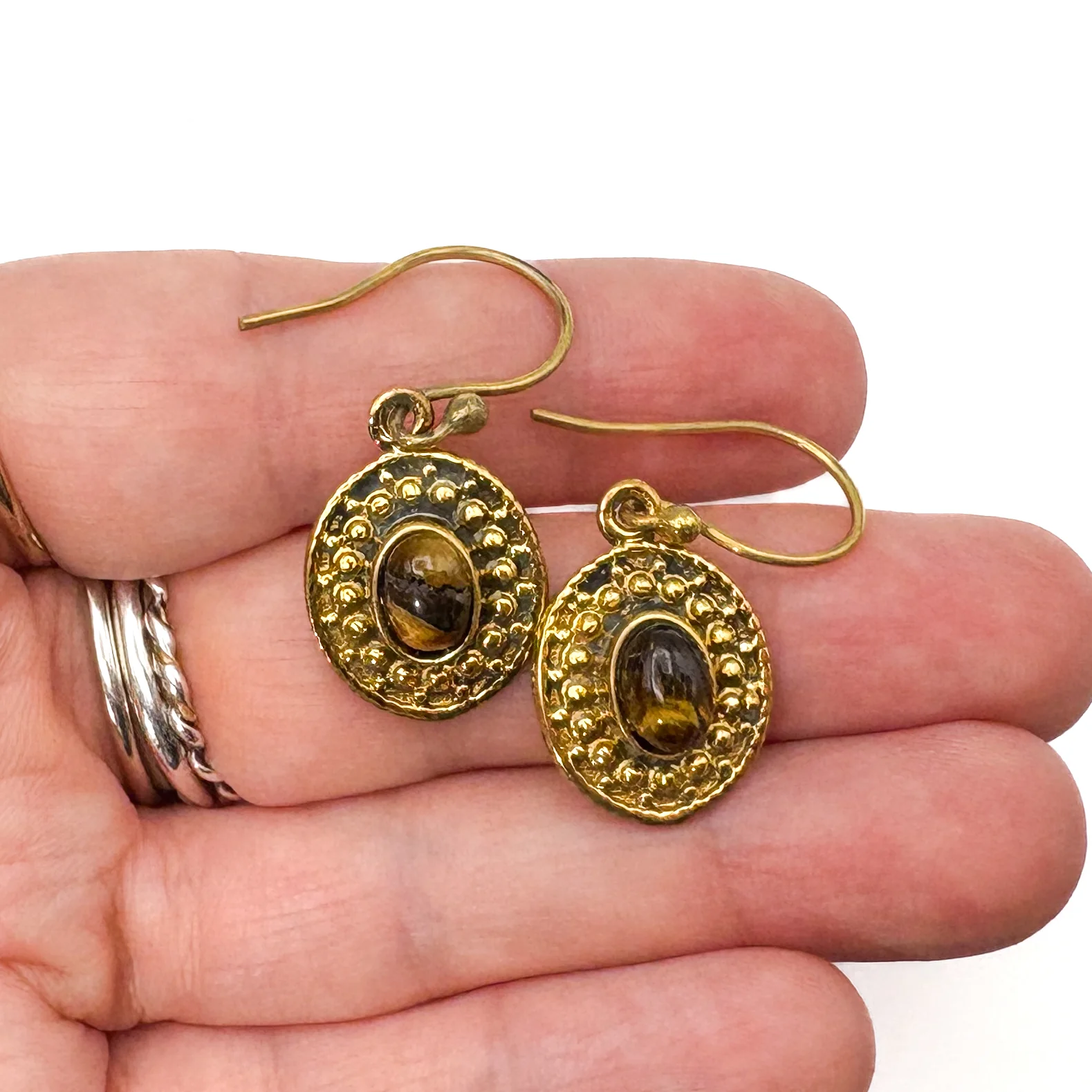Tiger's Eye Dots & Ovals Brass Earrings - Image 8
