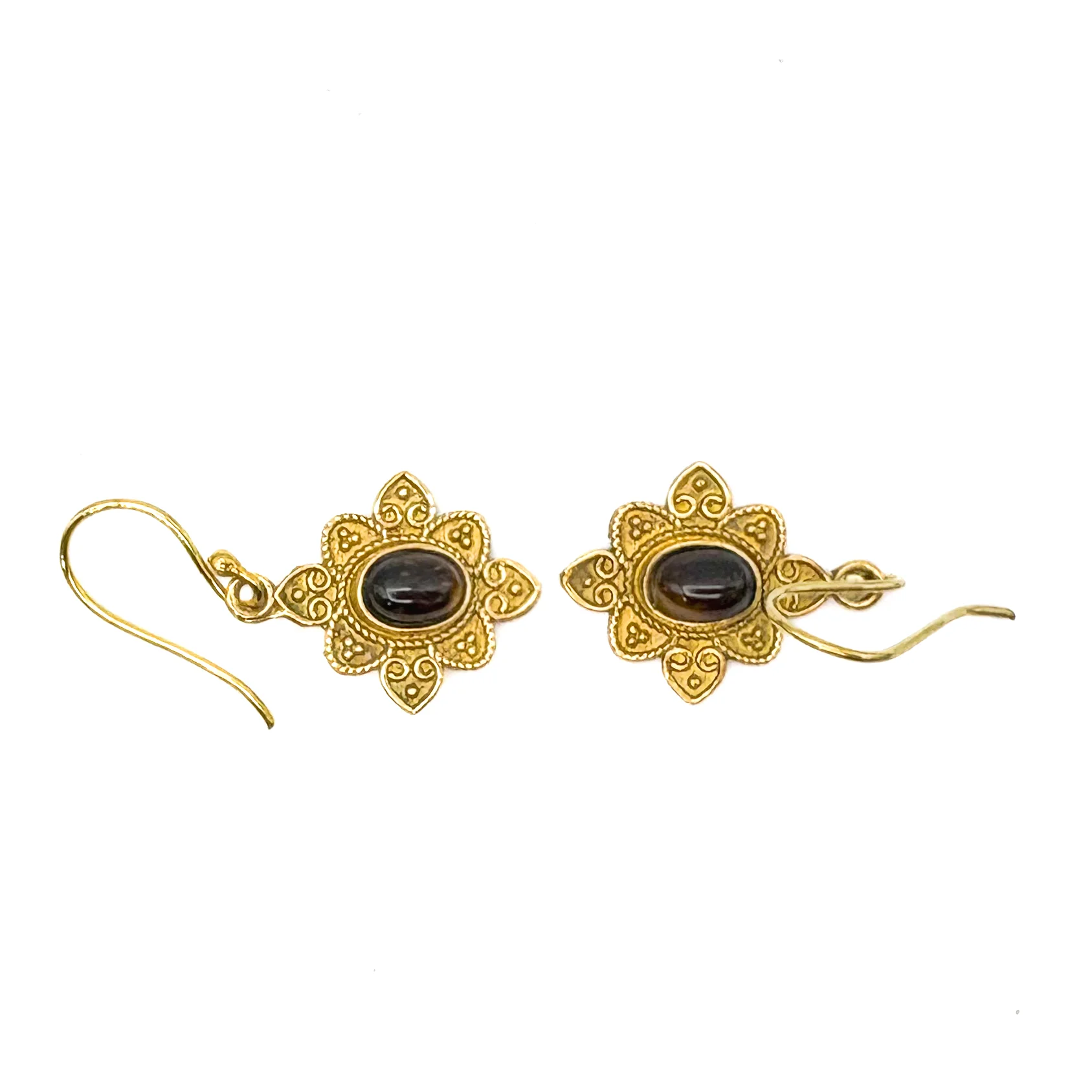 Tiger's Eye Heart Flower Brass Earrings - Image 10