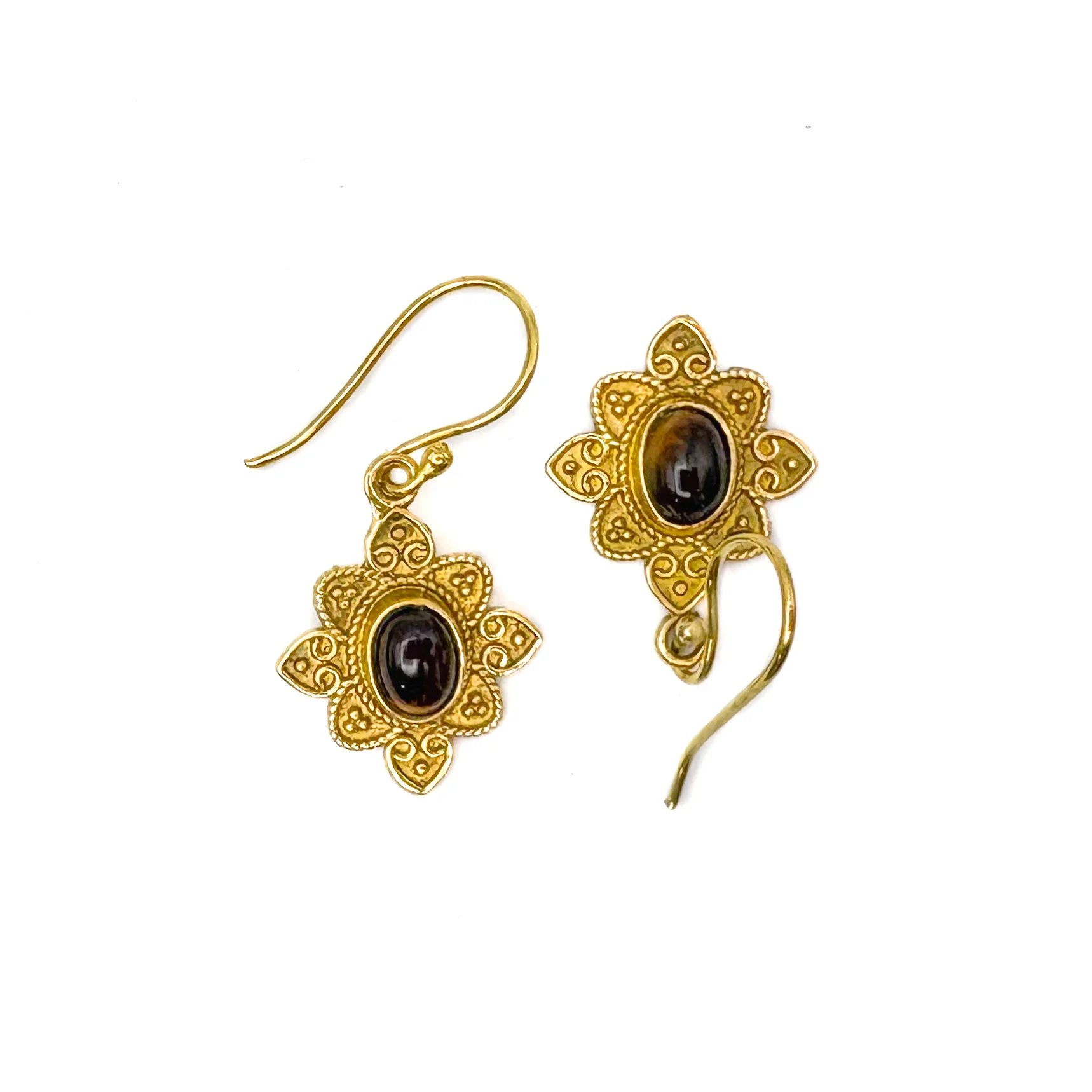 Tiger's Eye Heart Flower Brass Earrings - Image 5